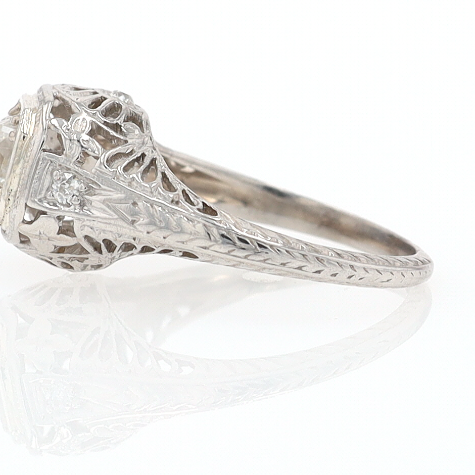 GIA Certified 3/4 Carat Diamond Art Deco Antique Filigree Engagement Ring