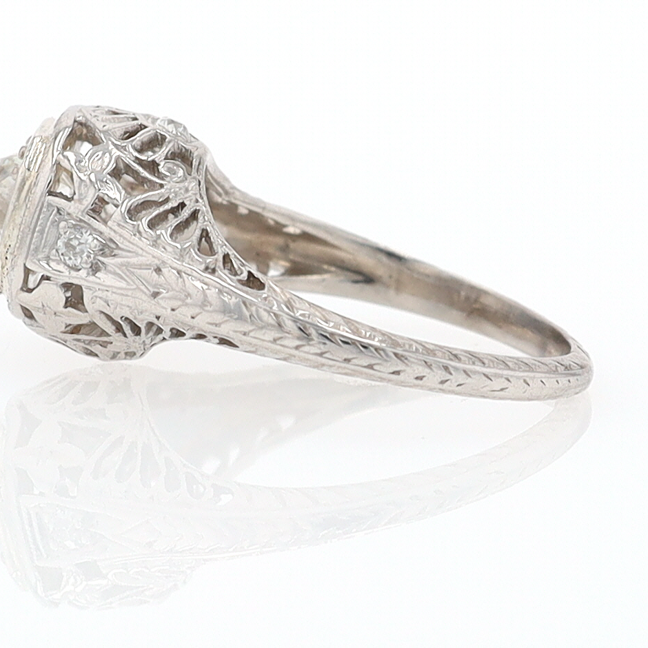 GIA Certified 3/4 Carat Diamond Art Deco Antique Filigree Engagement Ring