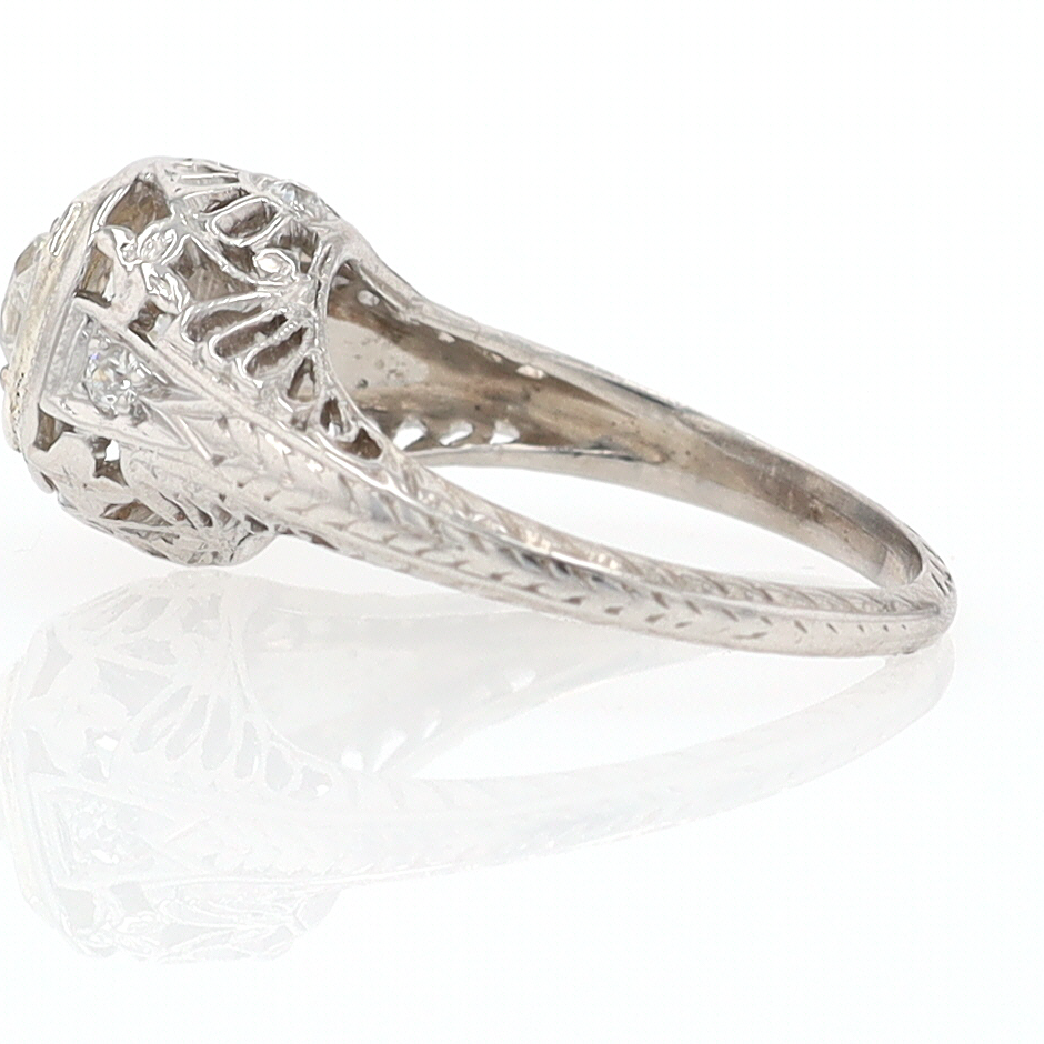 GIA Certified 3/4 Carat Diamond Art Deco Antique Filigree Engagement Ring