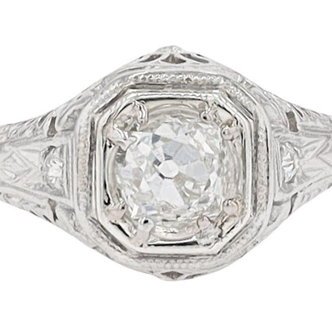 GIA Certified 3/4 Carat Diamond Art Deco Antique Filigree Engagement Ring