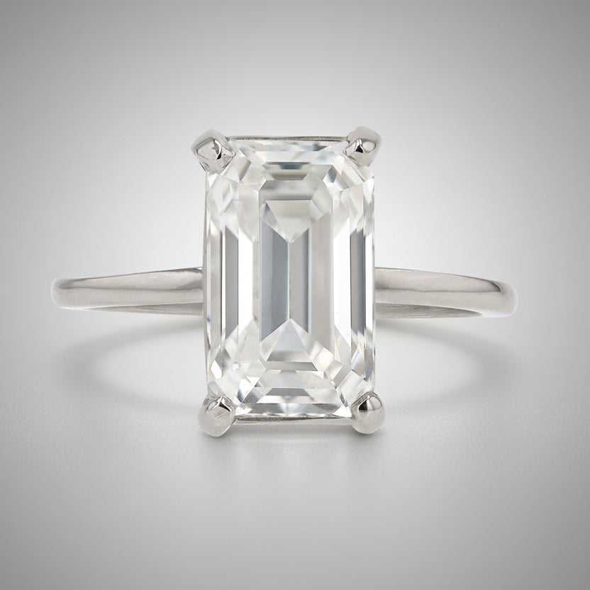 GIA Certified 3.10 F VVS2 Emerald Cut Diamond Solitaire Engagement Ring