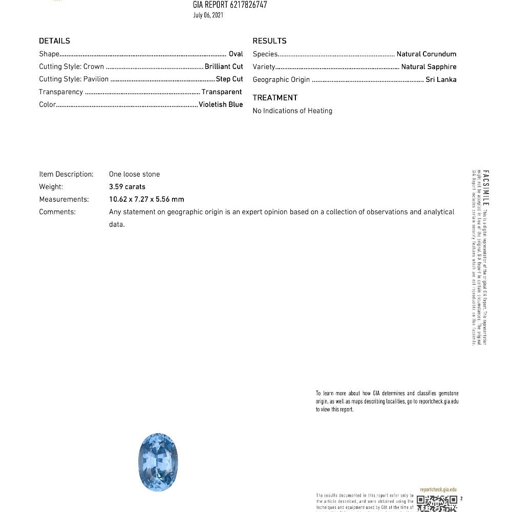 GIA Certified 3.59 No Heat Sapphire Engagement Ring