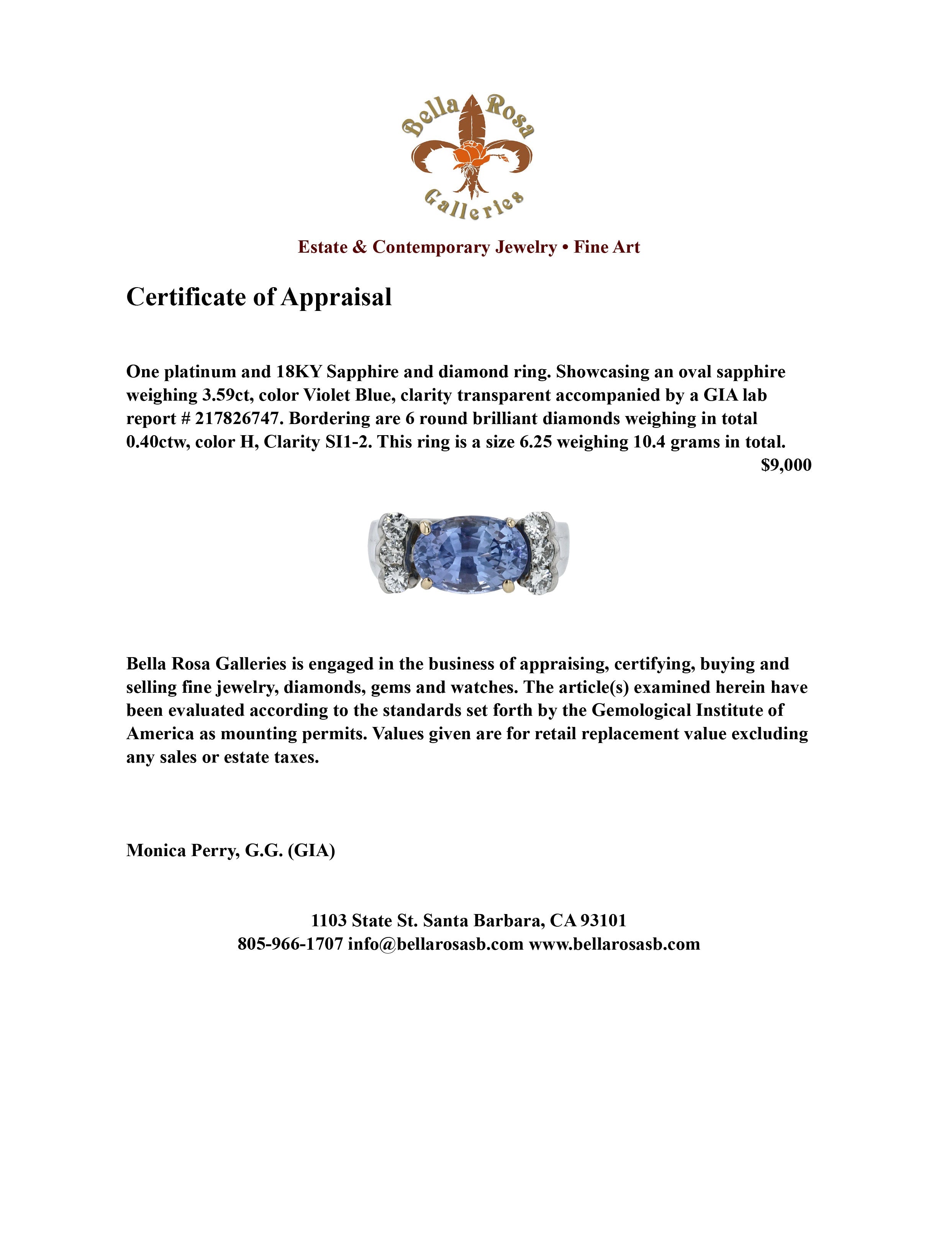 GIA Certified 3.59 No Heat Sapphire Engagement Ring