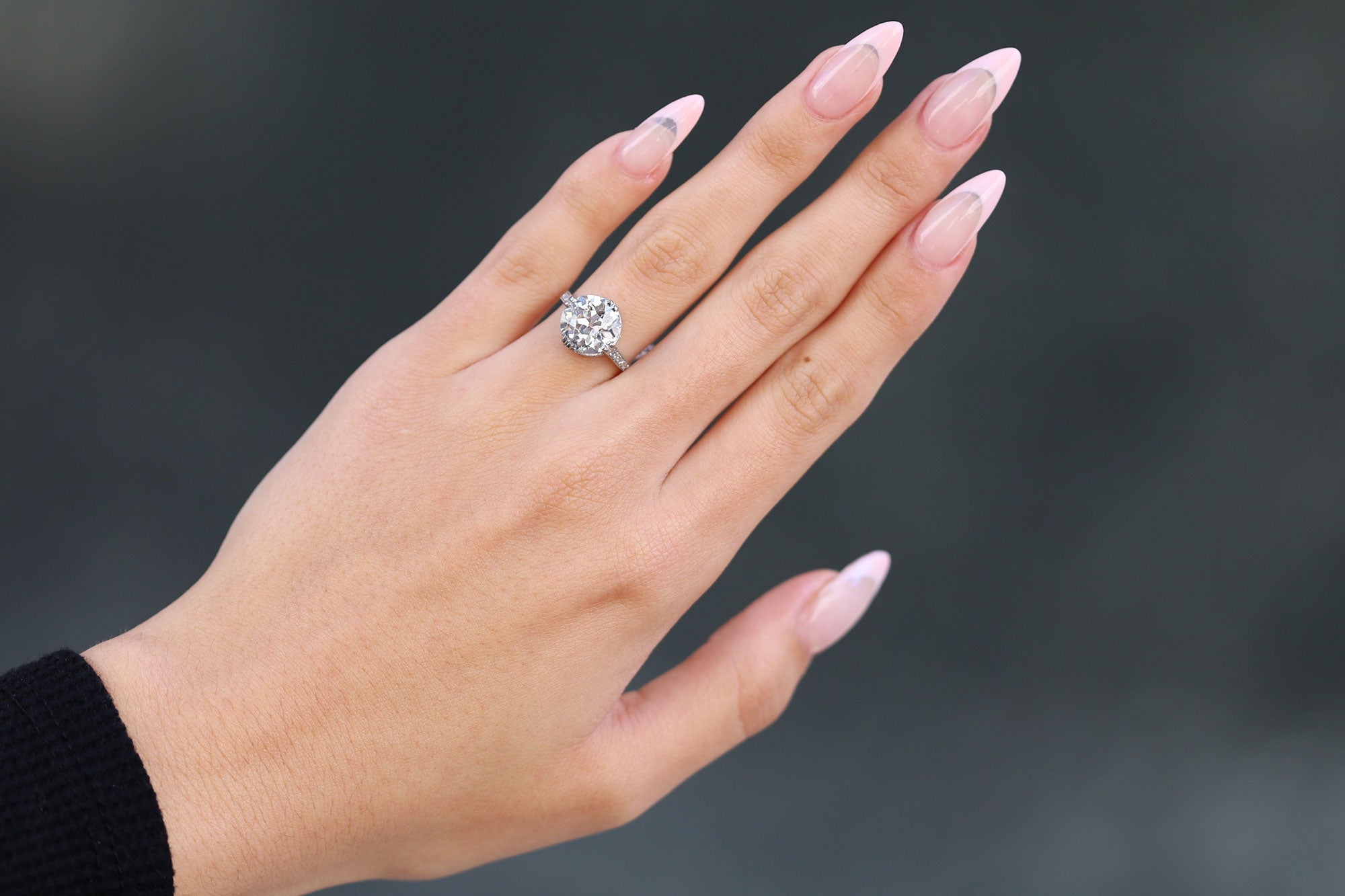 GIA Certified 3.86 Carat European Cut Diamond Art Deco Engagement Ring