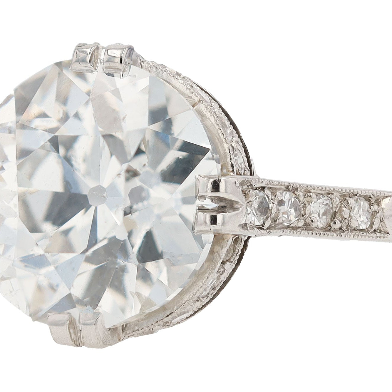 GIA Certified 3.86 Carat European Cut Diamond Art Deco Engagement Ring