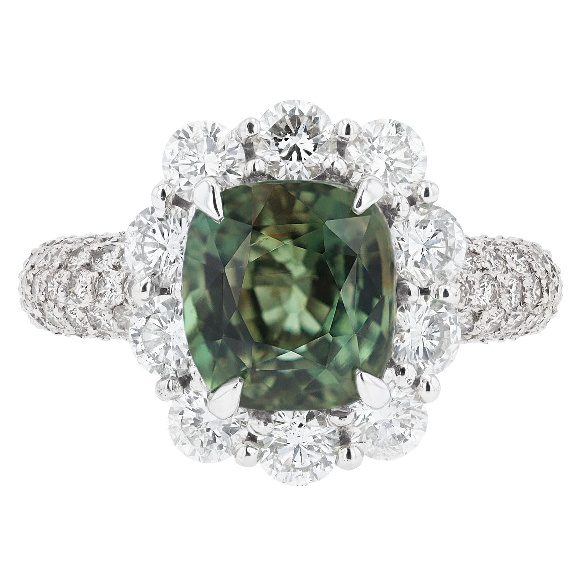 GIA Certified 4 carat Color Change Alexandrite & Diamond Cocktail Ring