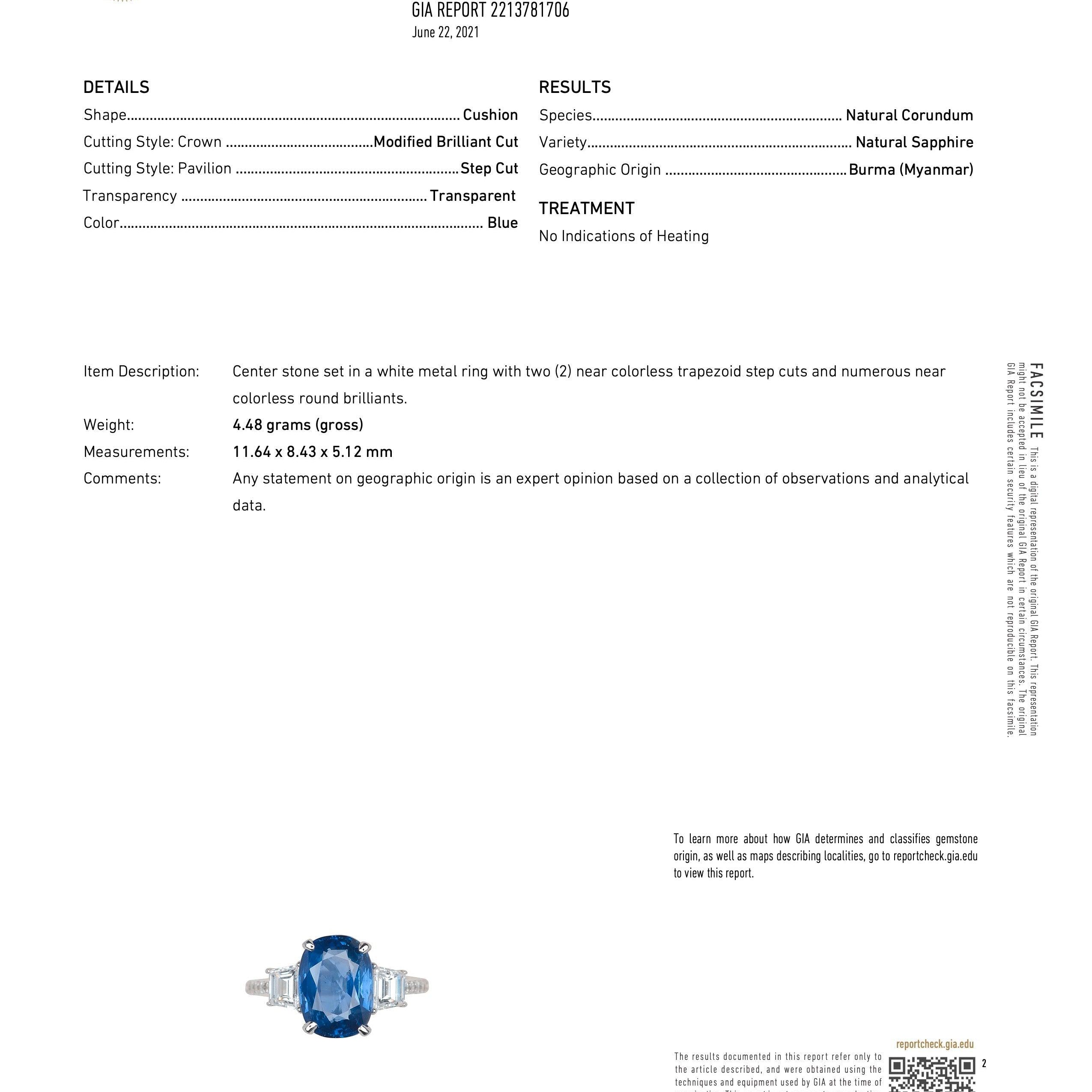 GIA Certified 5 Carat No Heat Burmese Sapphire Engagement Ring