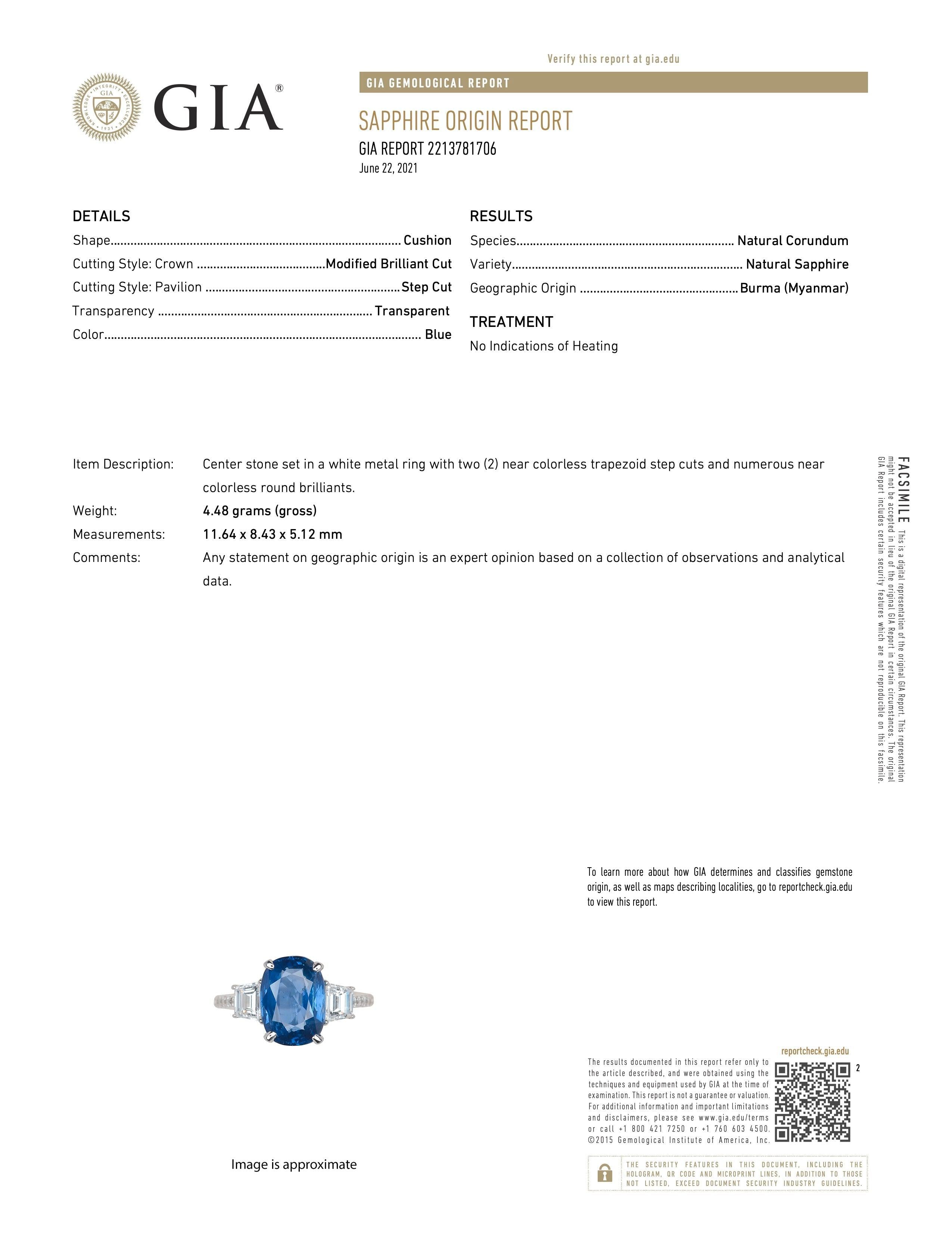 GIA Certified 5 Carat No Heat Burmese Sapphire Engagement Ring