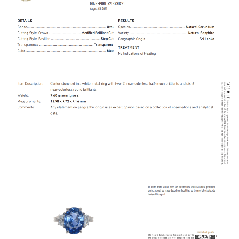 GIA Certified 6.42 Carat No Heat Ceylon Sapphire Engagement Ring