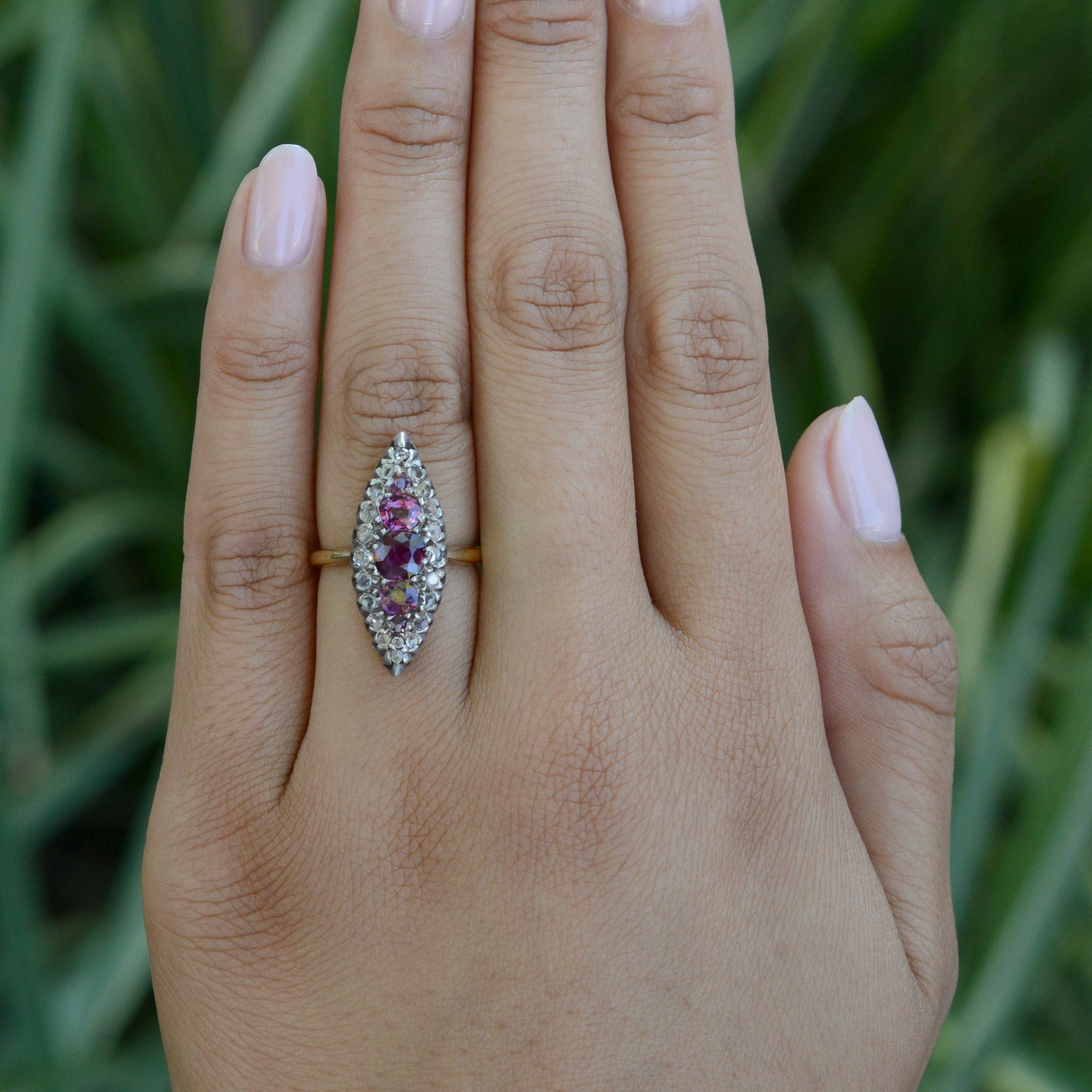 GIA Certified Antique Victorian Ruby & Diamond Navette Ring
