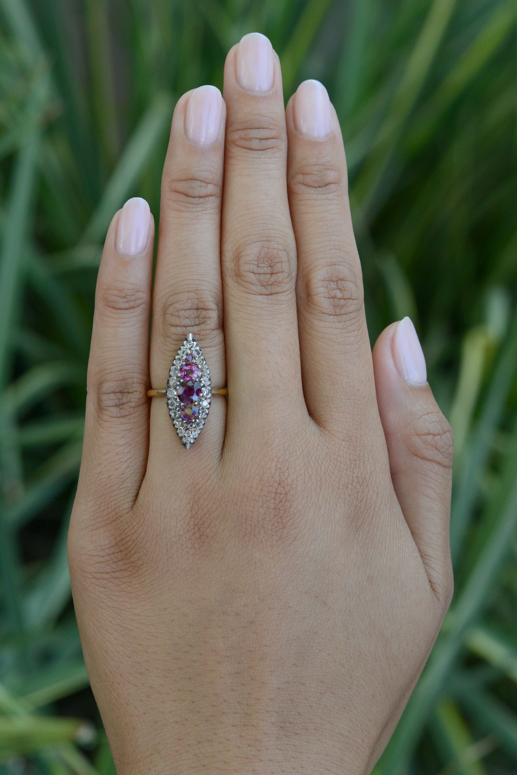 GIA Certified Antique Victorian Ruby & Diamond Navette Ring
