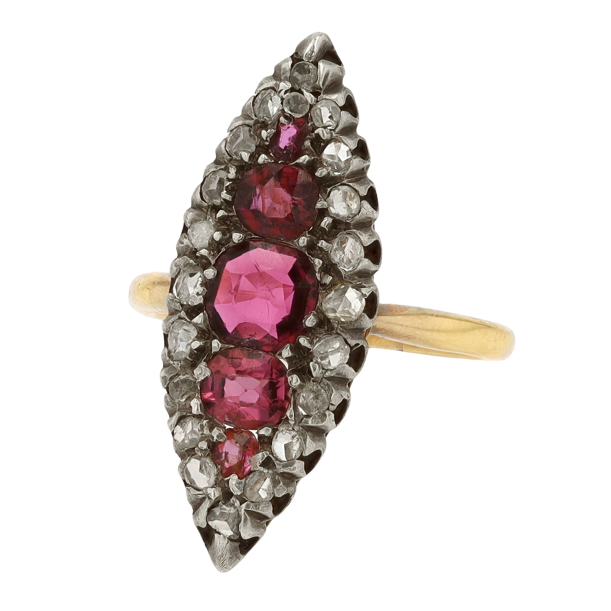GIA Certified Antique Victorian Ruby & Diamond Navette Ring