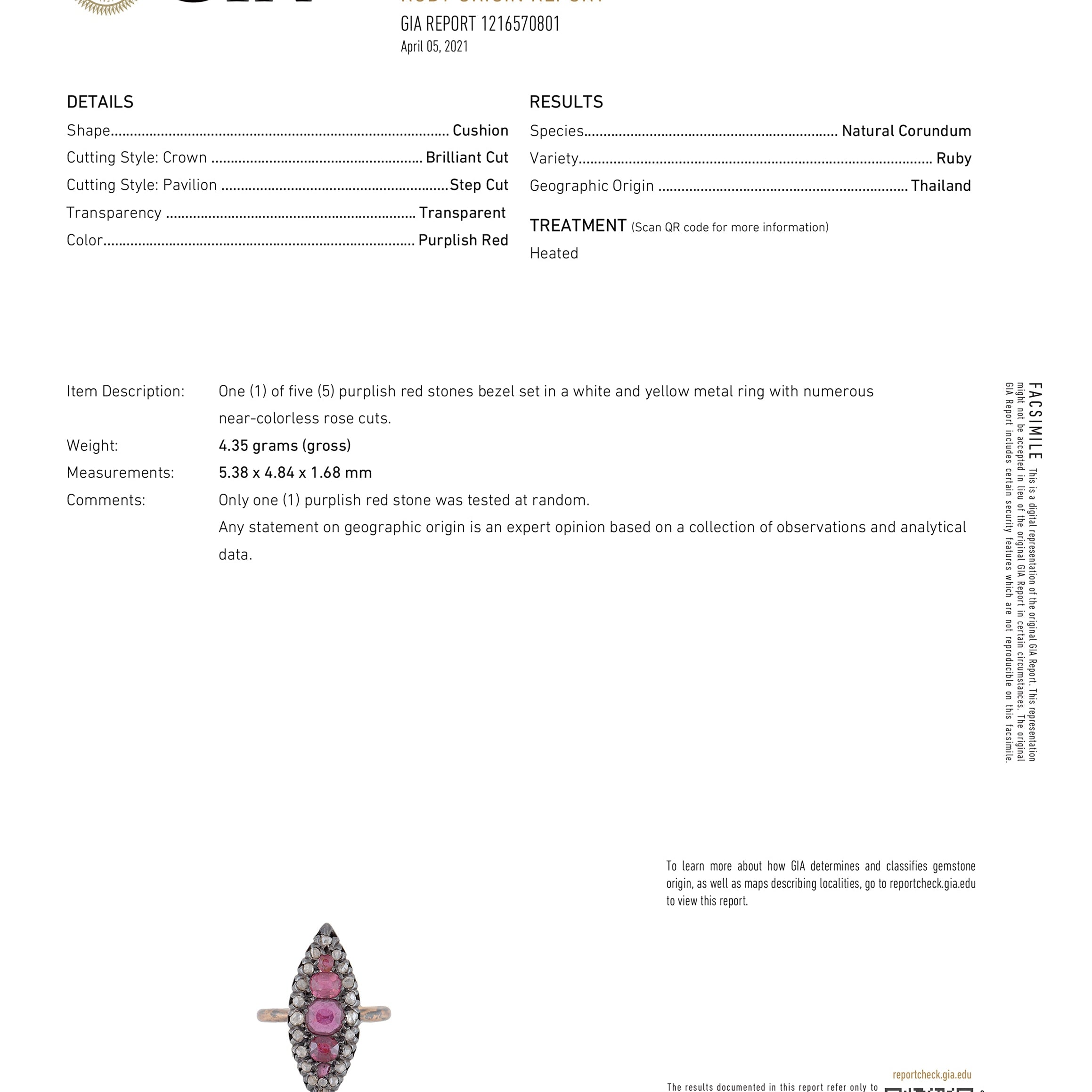 GIA Certified Antique Victorian Ruby & Diamond Navette Ring