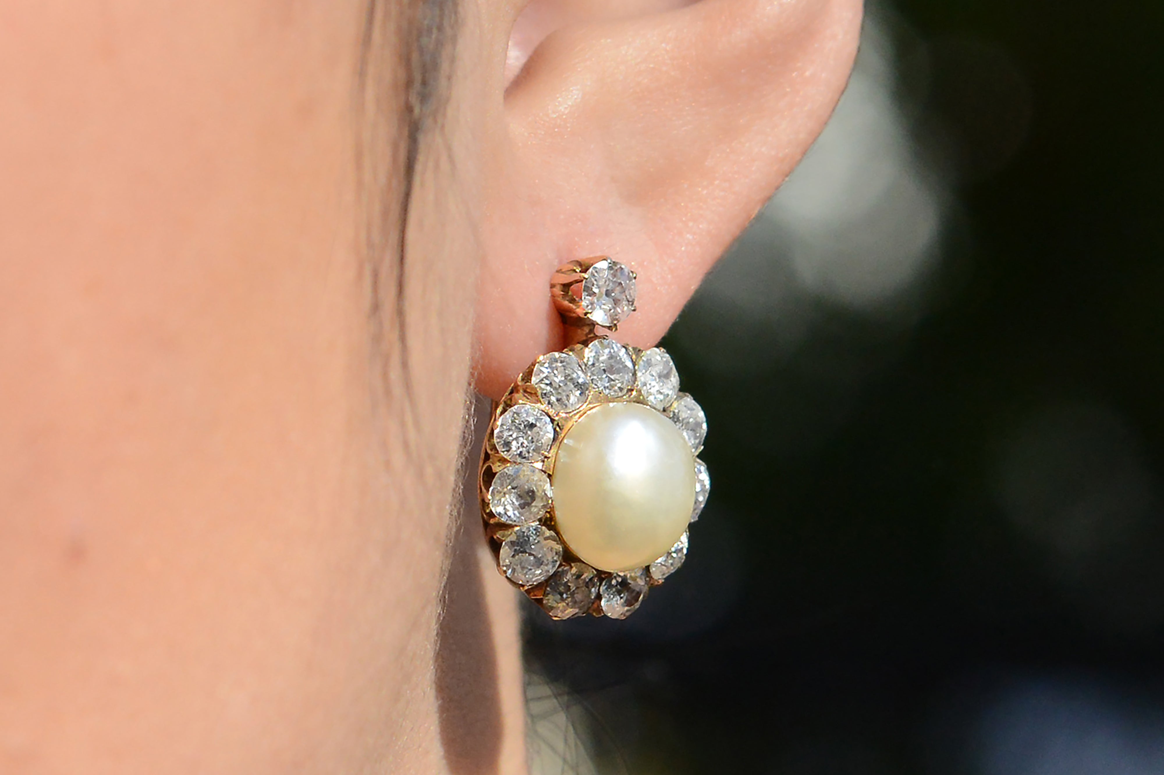 GIA Certified Natural Pearl Victorian Antique Diamond Earrings