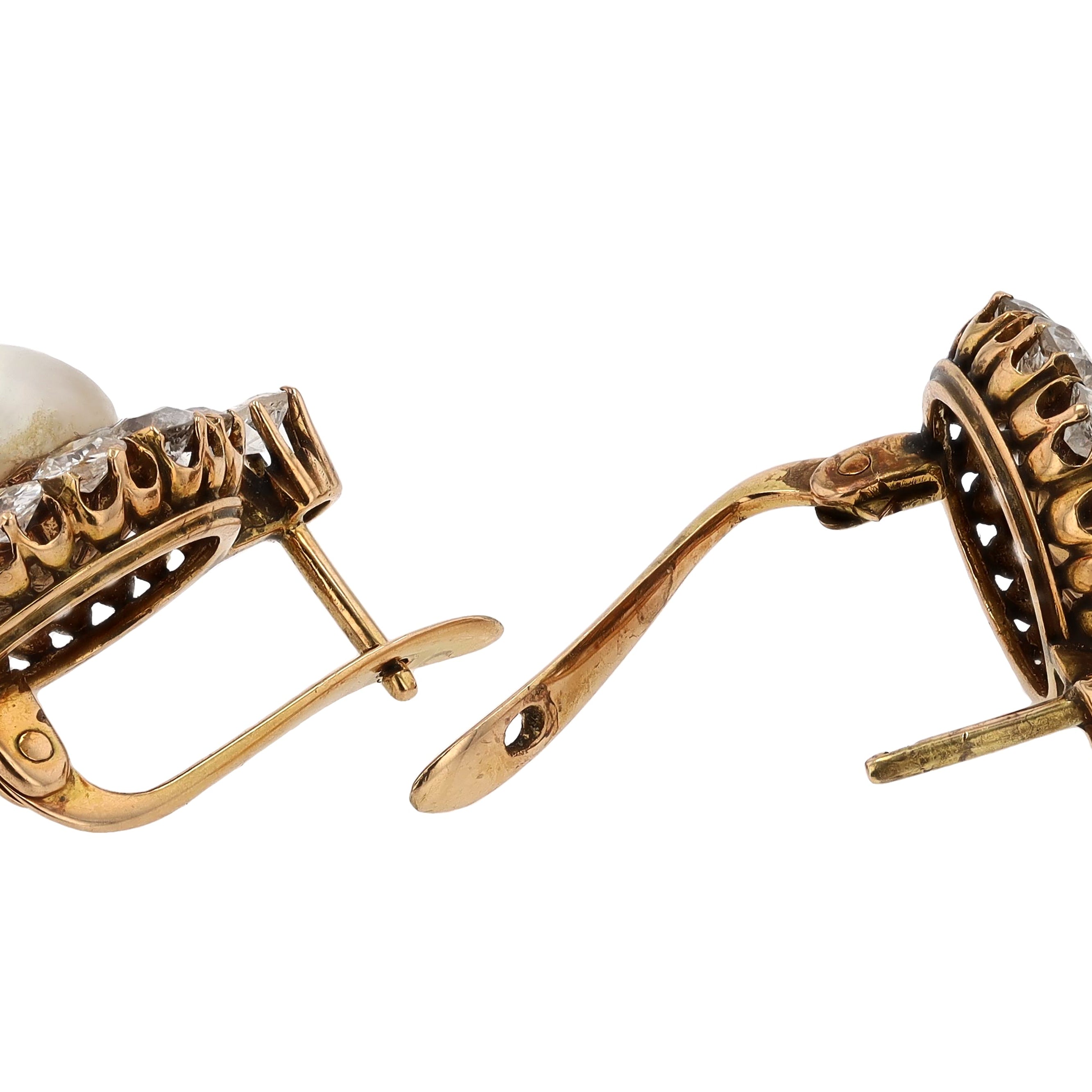 GIA Certified Natural Pearl Victorian Antique Diamond Earrings