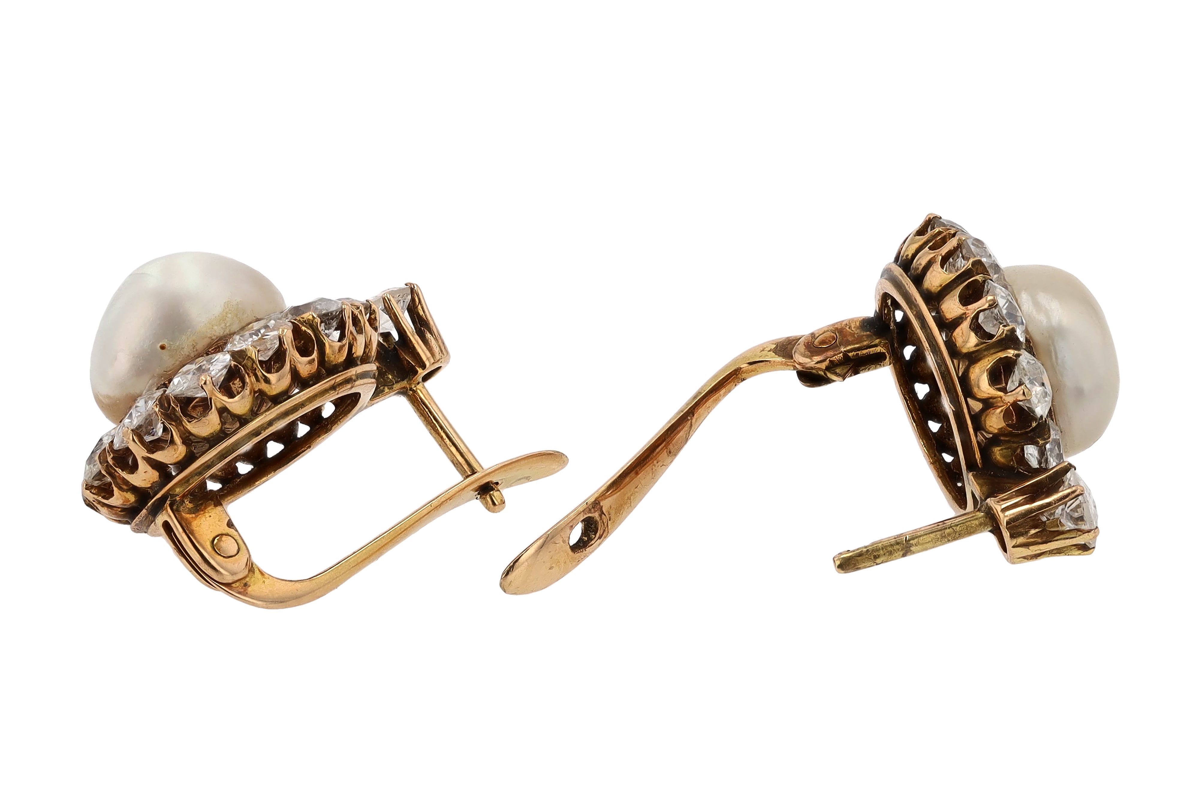 GIA Certified Natural Pearl Victorian Antique Diamond Earrings