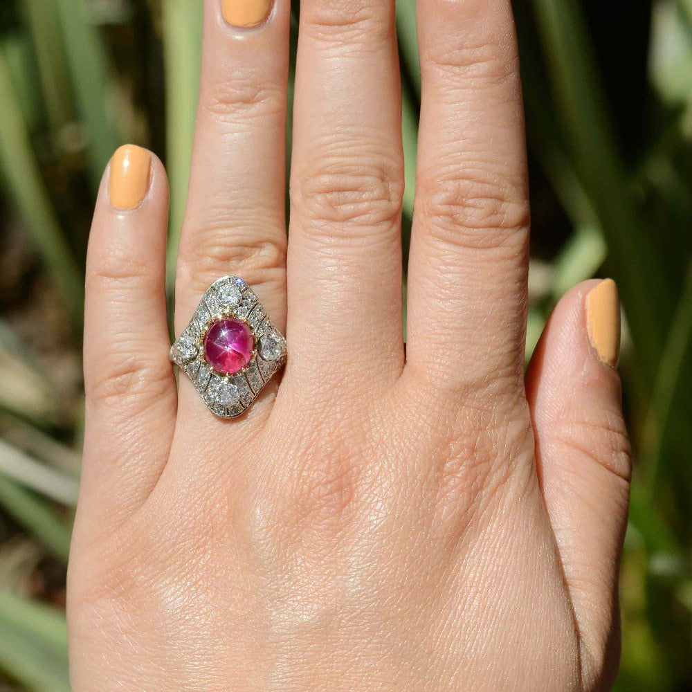 GIA Certified No Heat Burma Star Ruby Engagement Ring