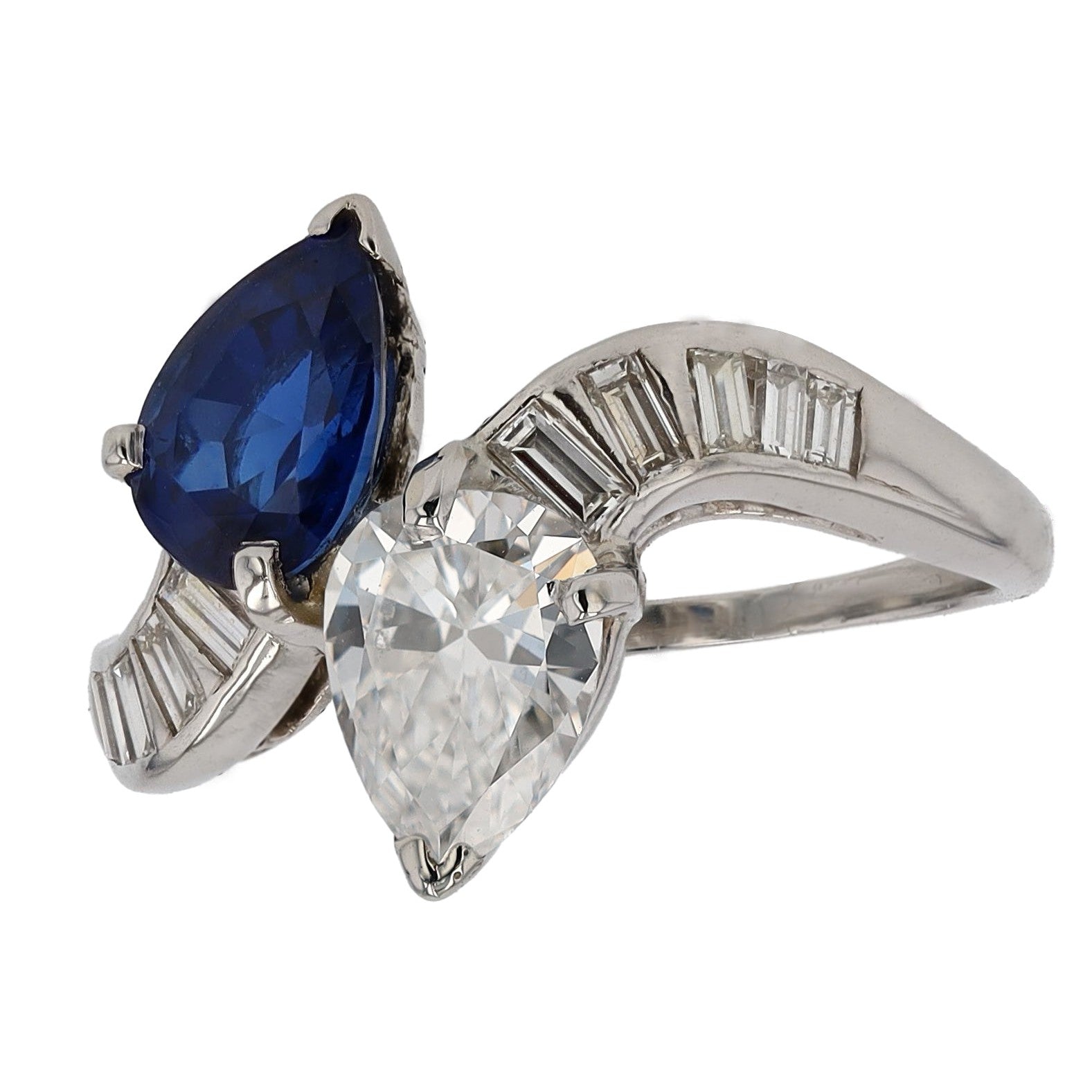 GIA Certified Pear Cut Diamond & Sapphire Toi Et Moi Ring