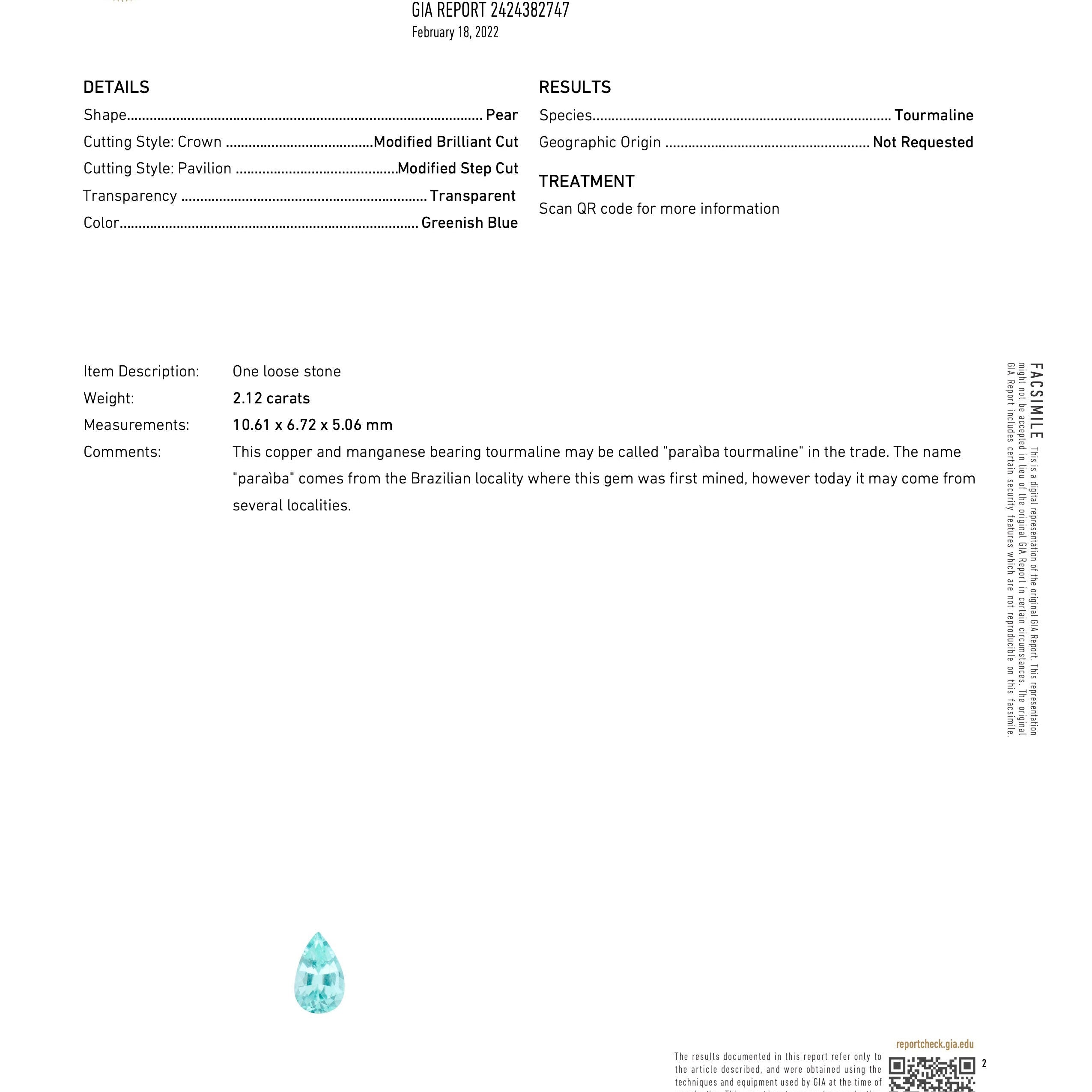 GIA Certified Pear Shape Paraiba Tourmaline Cocktail Ring