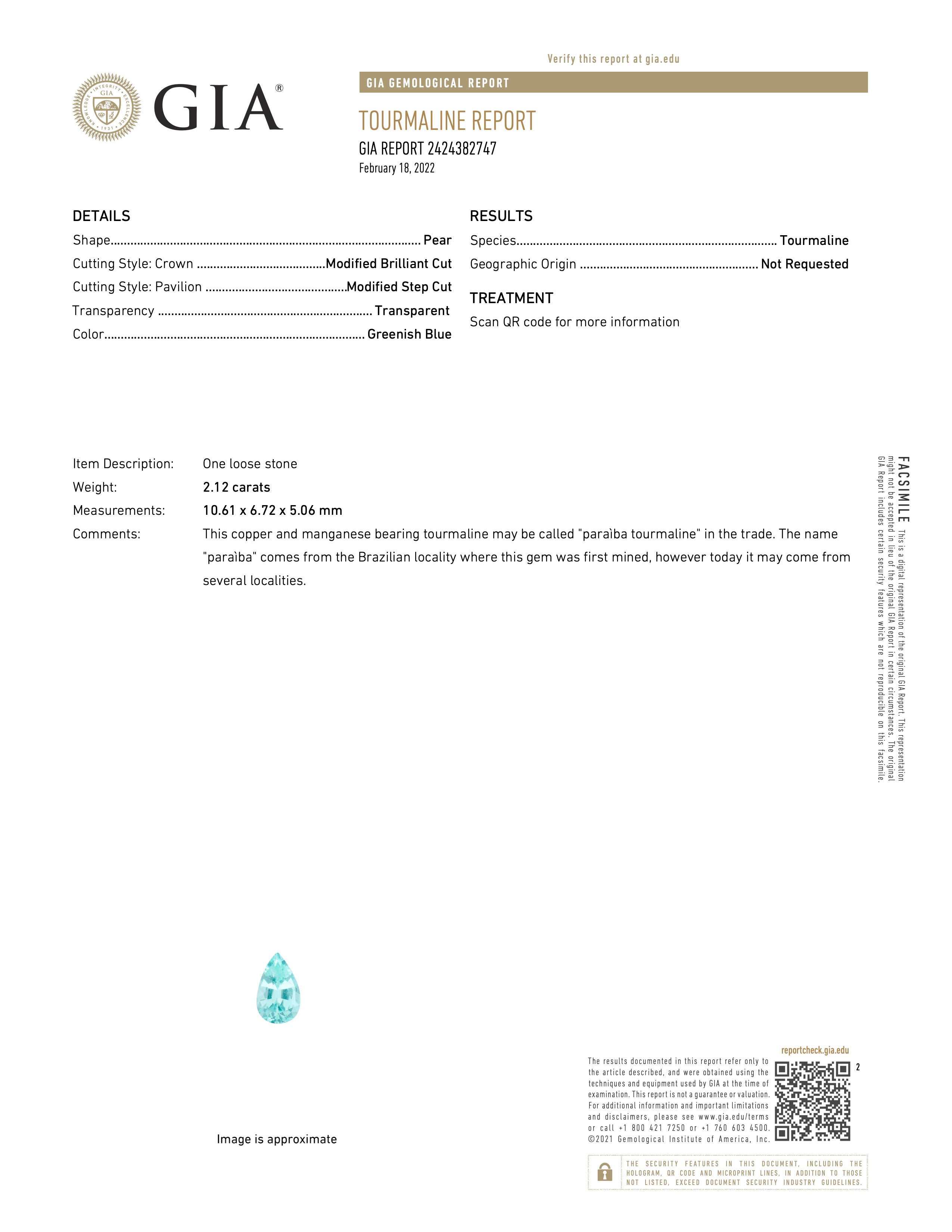 GIA Certified Pear Shape Paraiba Tourmaline Cocktail Ring