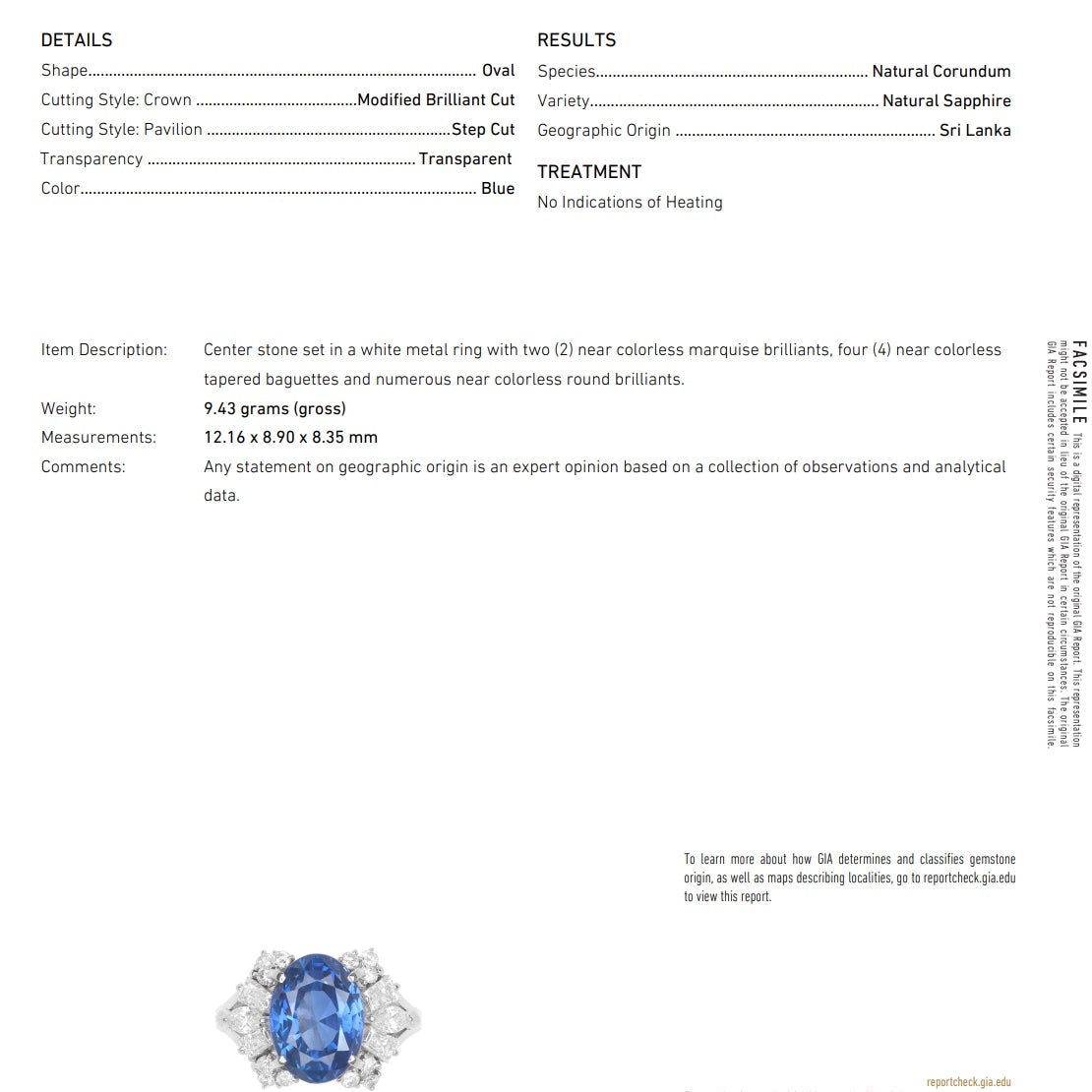 GIA Unheated 9 Carat Oval Ceylon Sapphire Cocktail Ring