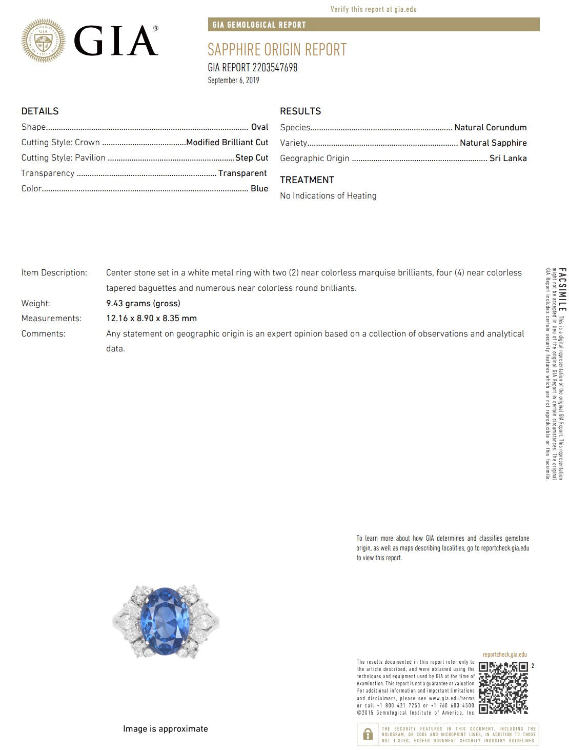 GIA Unheated 9 Carat Oval Ceylon Sapphire Cocktail Ring