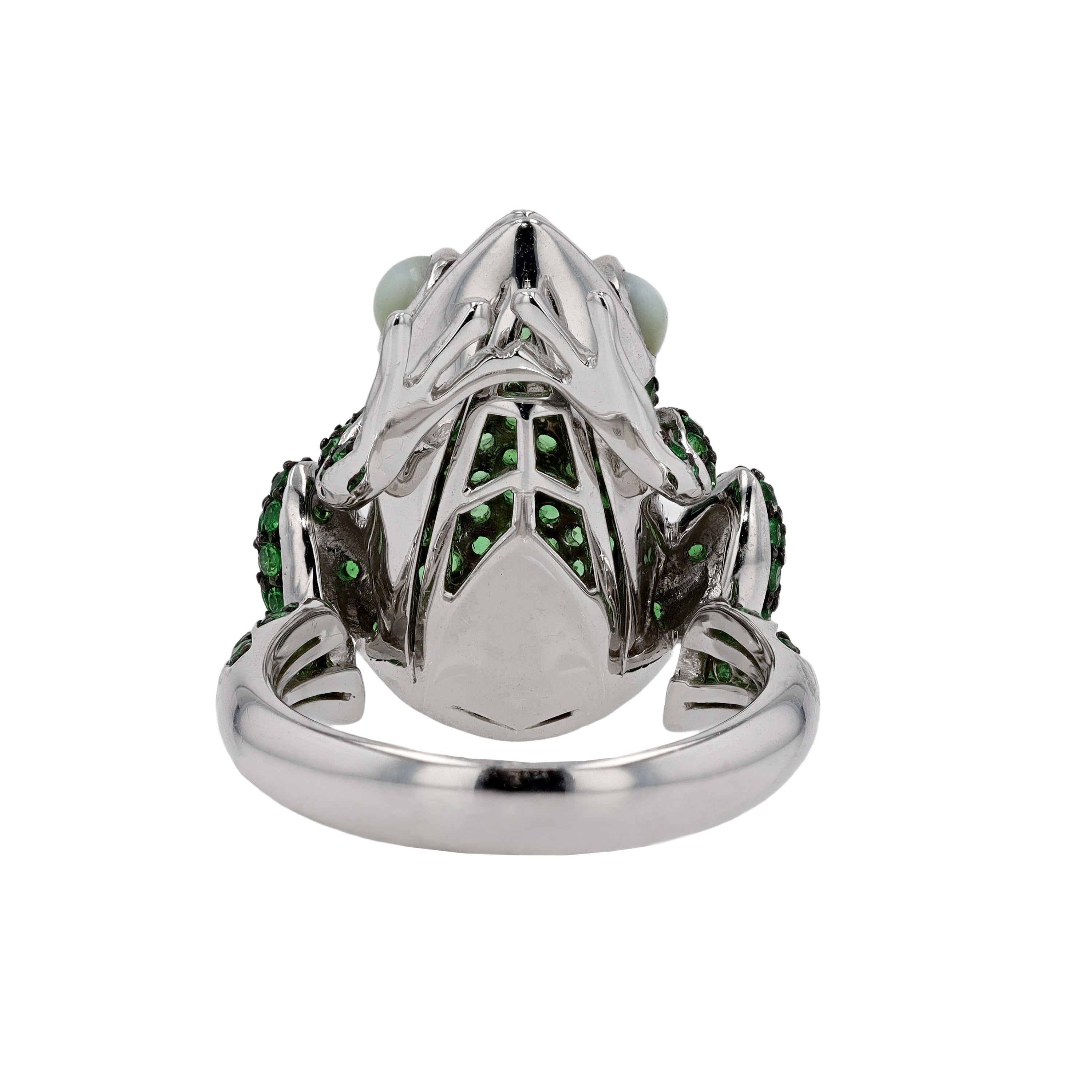 Gleaming Green Tsavorite and Cat's Eye Frog Ring