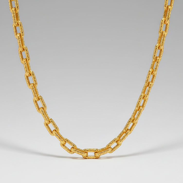 Heavy 24K Gold Engraved Chain Link Necklace