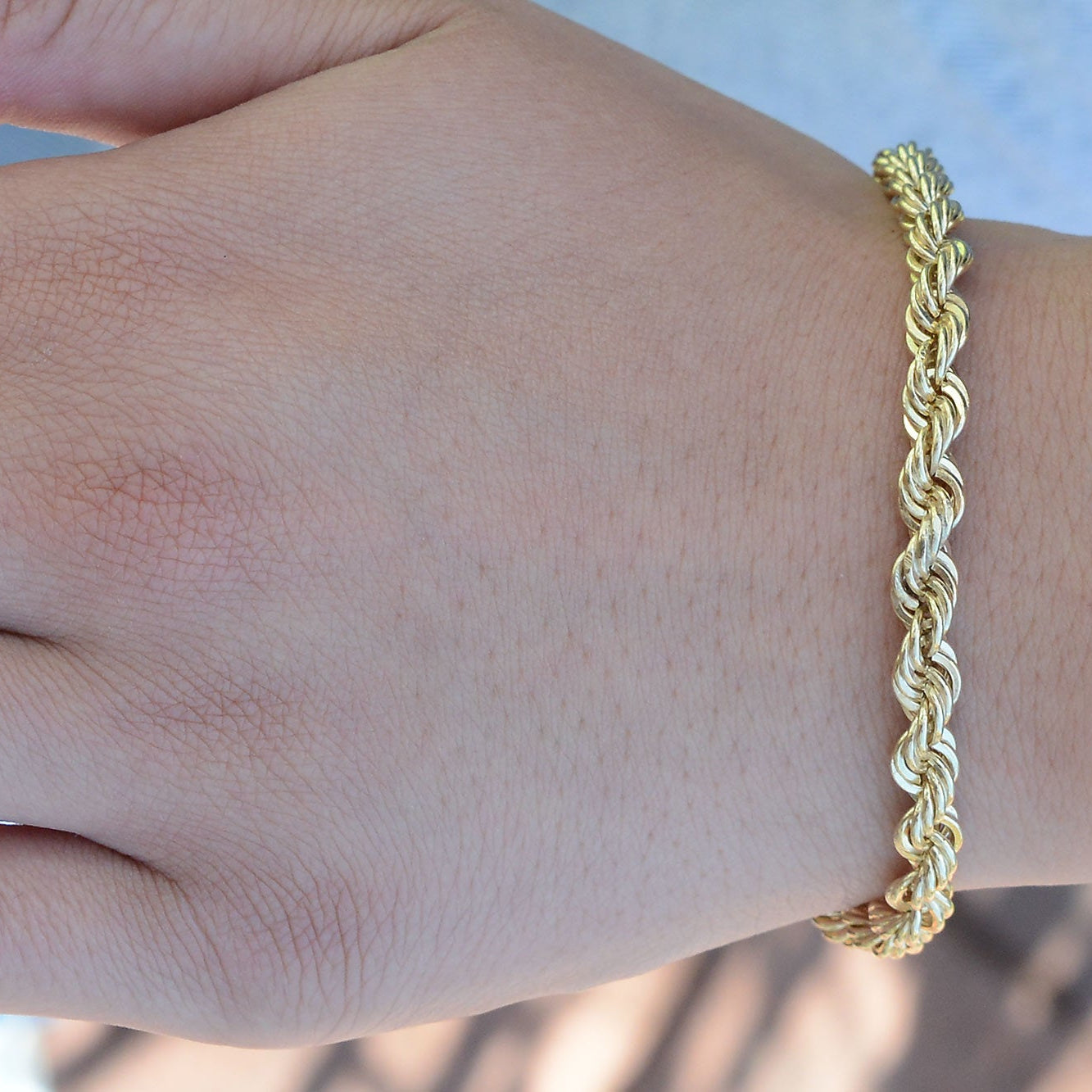 Heavy Yellow Gold Solid Rope Chain Unisex Bracelet