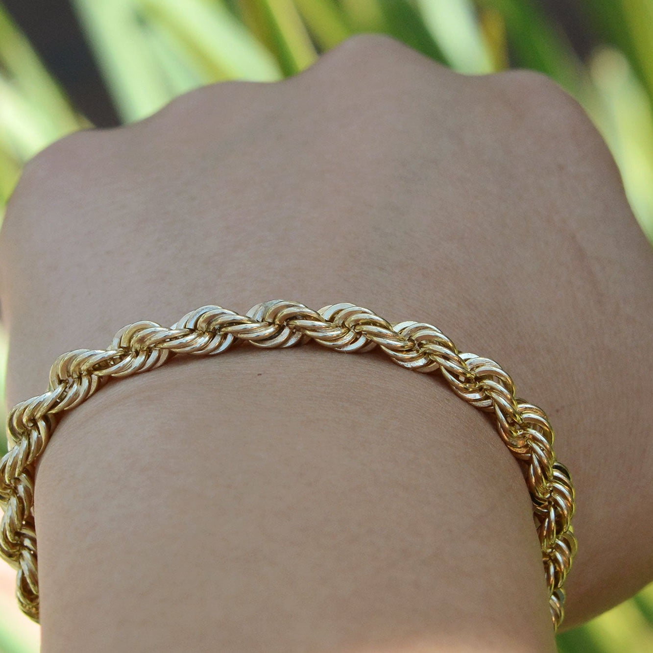 Heavy Yellow Gold Solid Rope Chain Unisex Bracelet