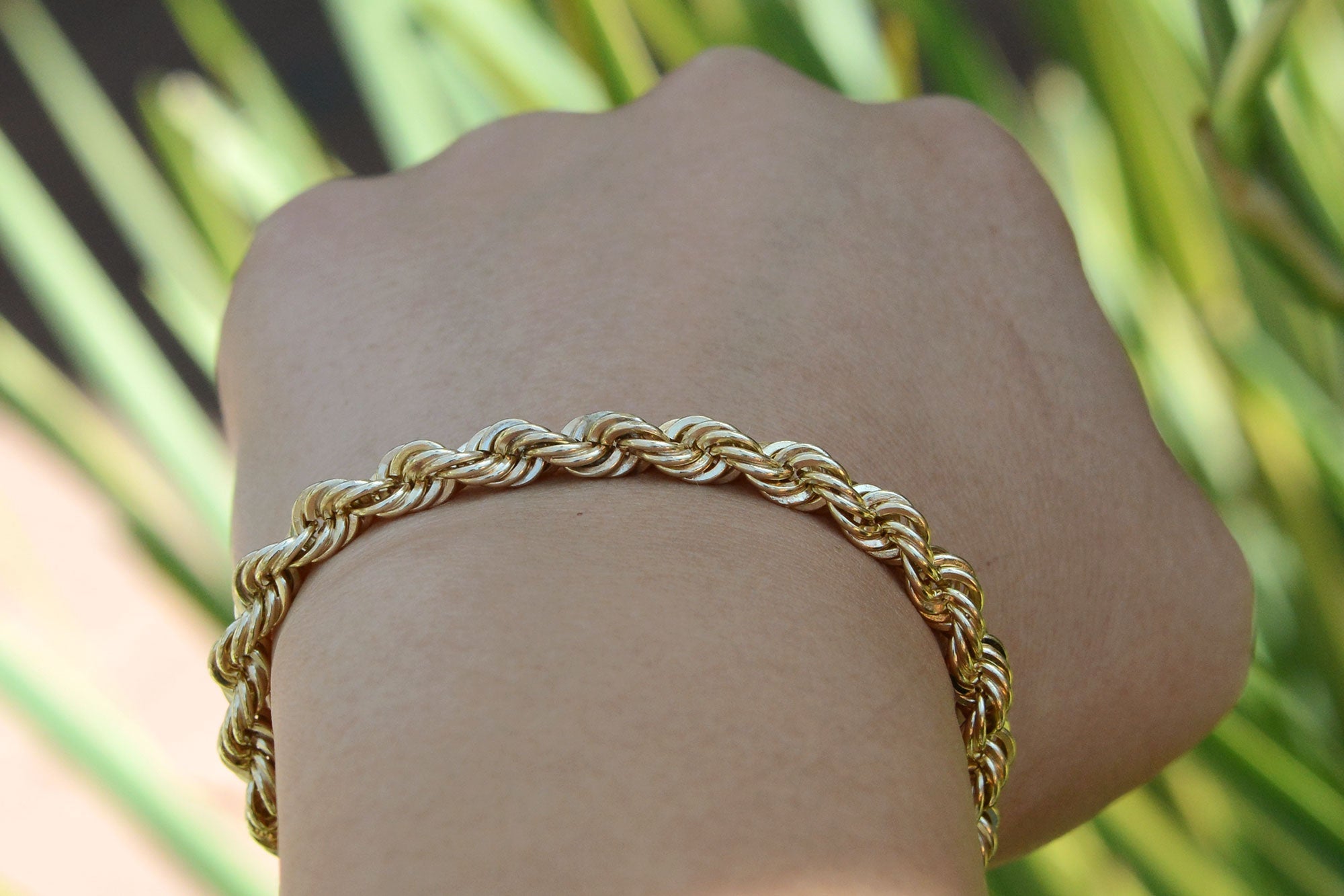 Heavy Yellow Gold Solid Rope Chain Unisex Bracelet