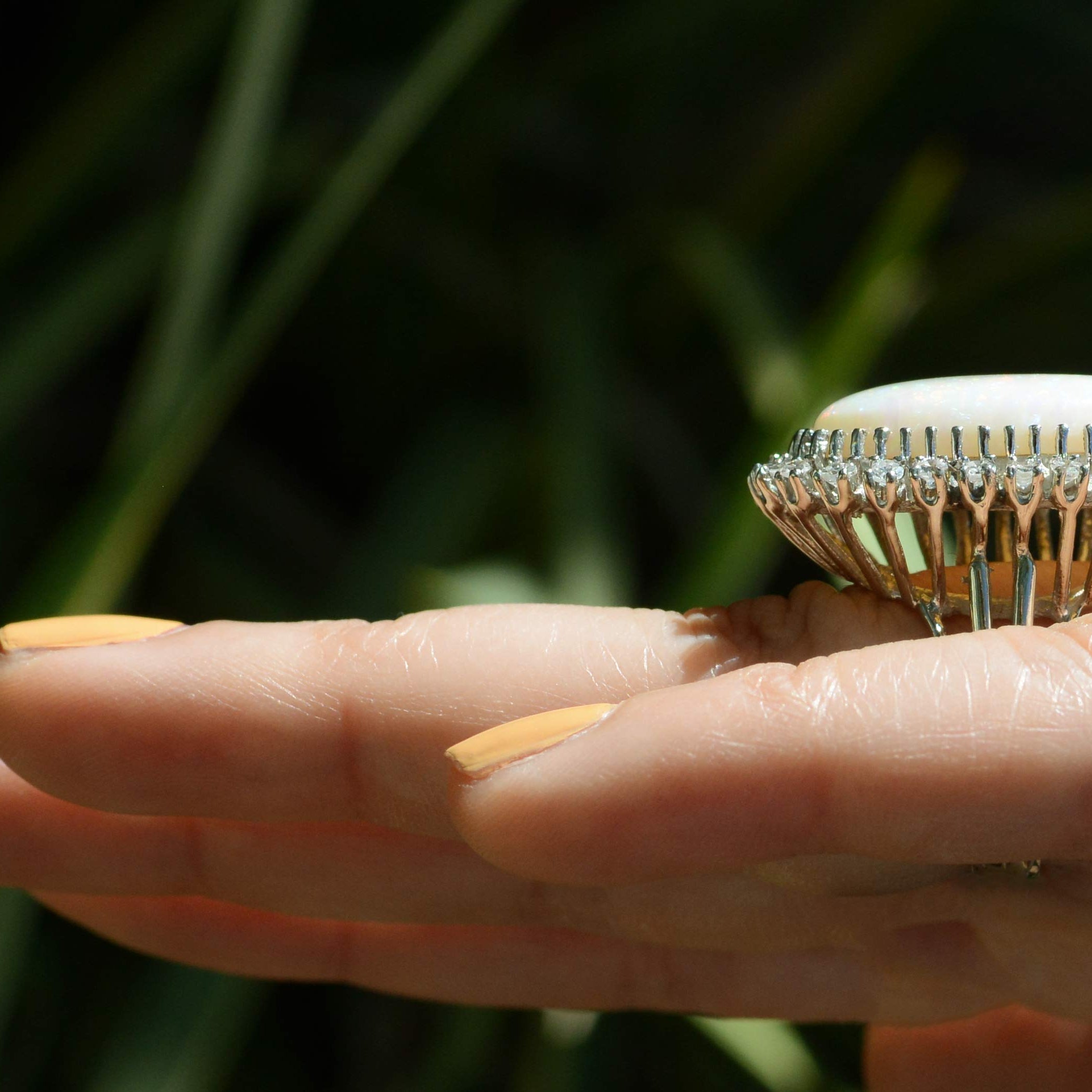 Huge Vintage Opal Diamond White Gold Cocktail Ring