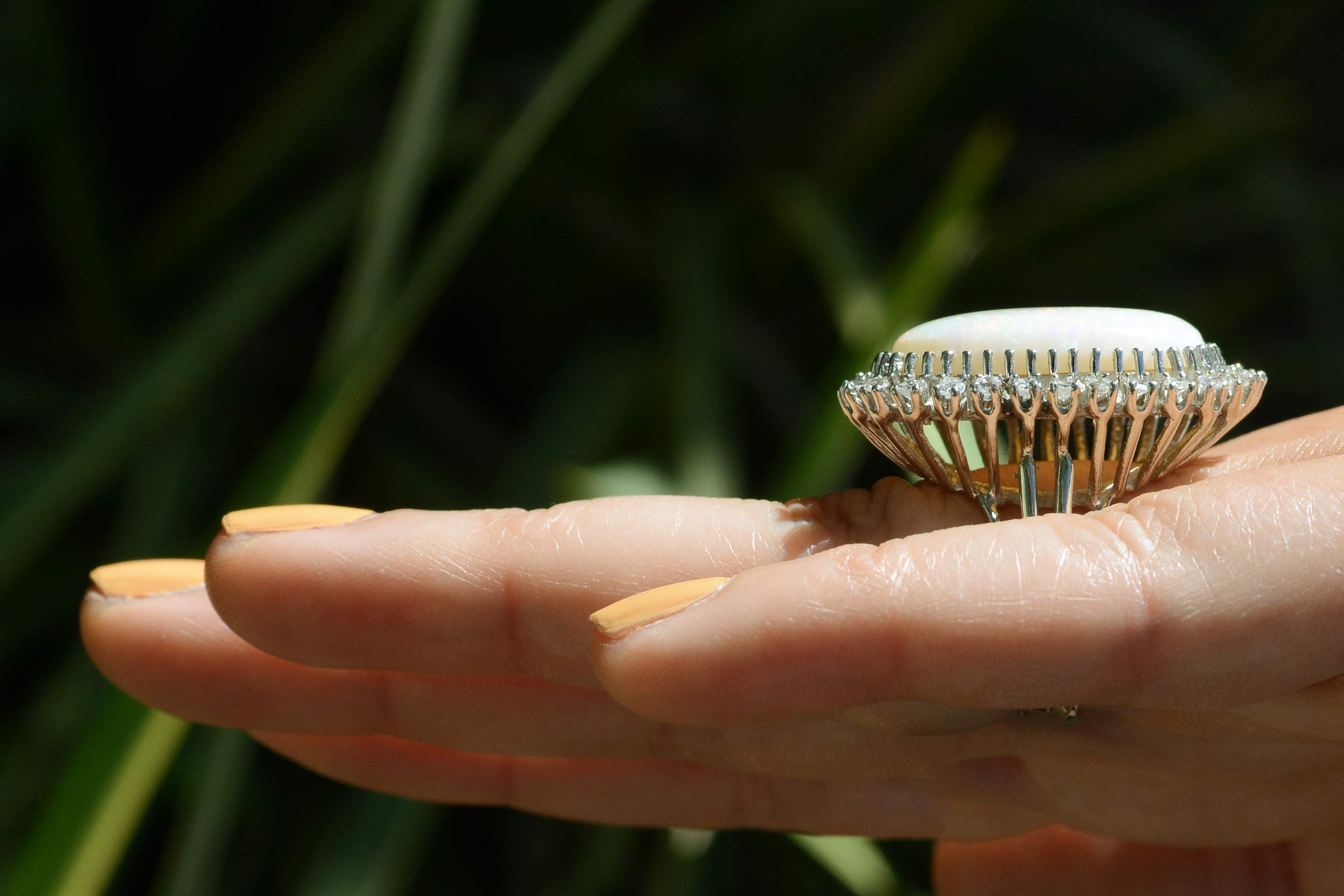 Huge Vintage Opal Diamond White Gold Cocktail Ring