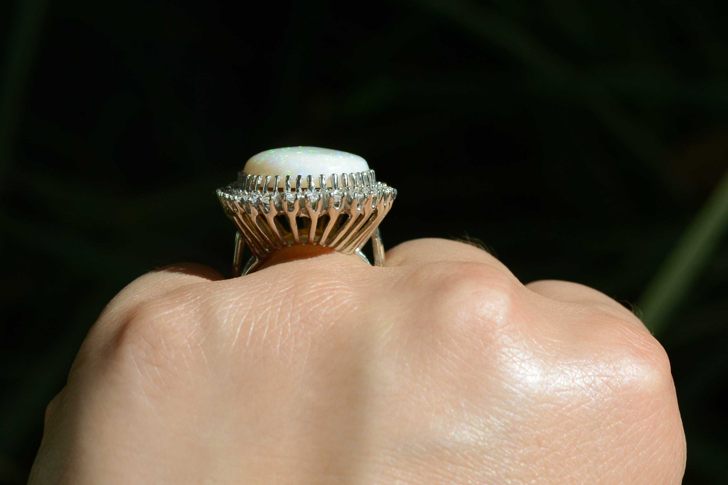 Huge Vintage Opal Diamond White Gold Cocktail Ring