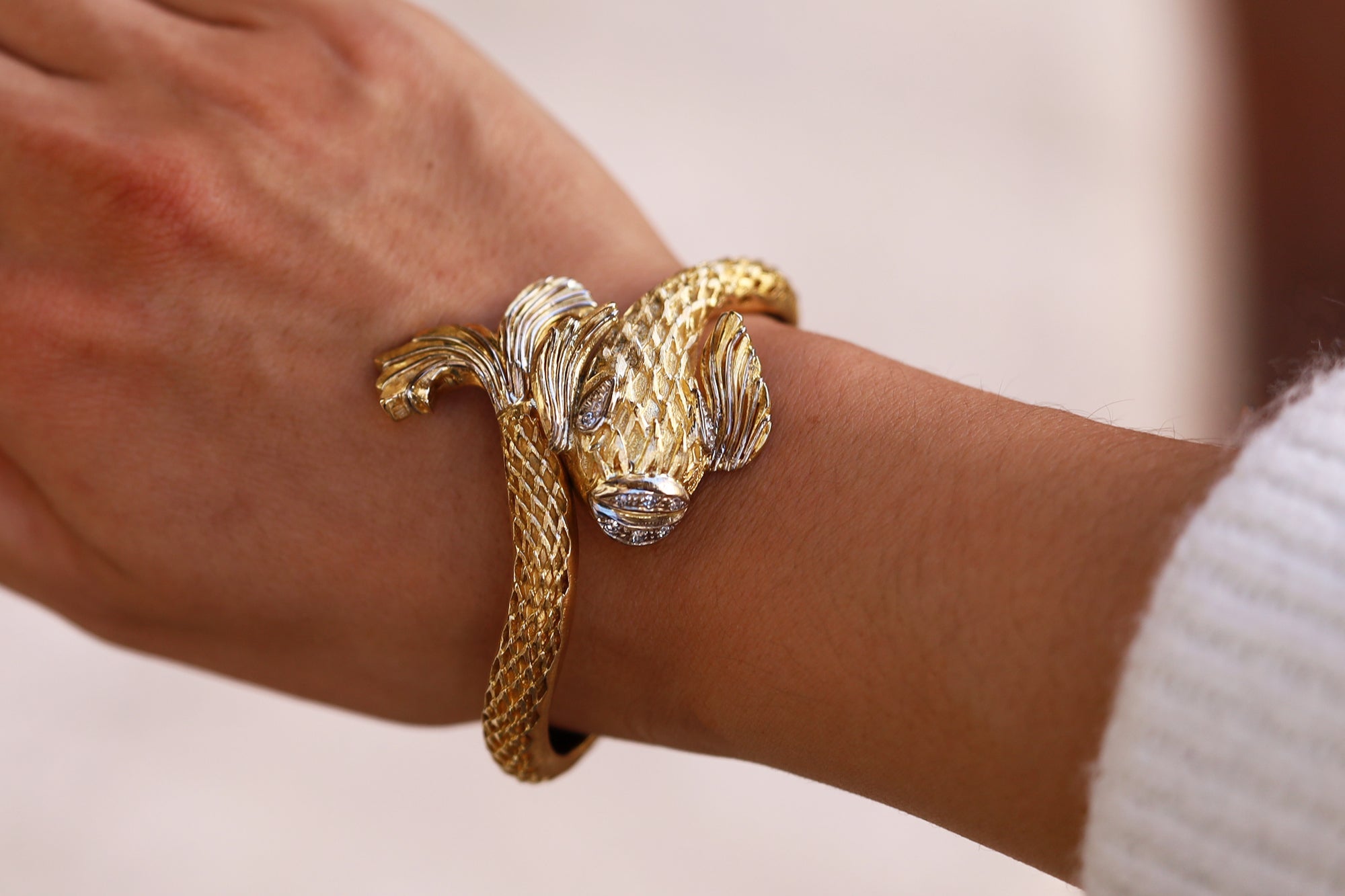 Ilias Lalaounis Designer 18k Gold Fish Bangle Bracelet