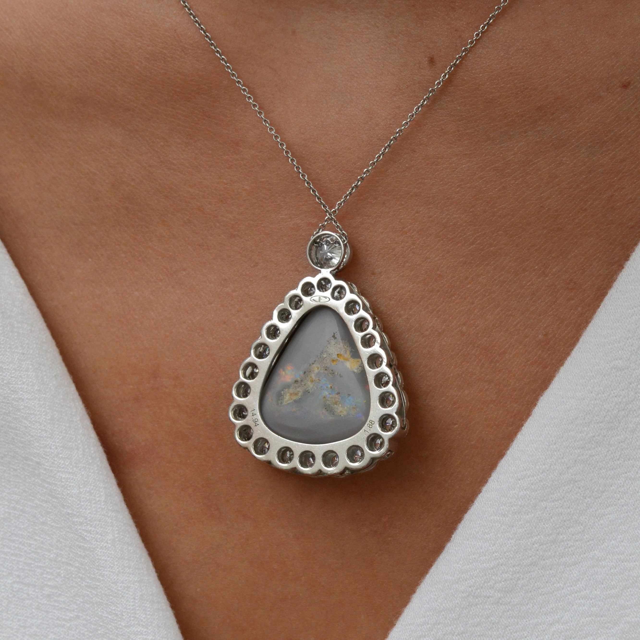 Important Lightning Ridge 15 Carat Black Opal Diamond Vintage Necklace