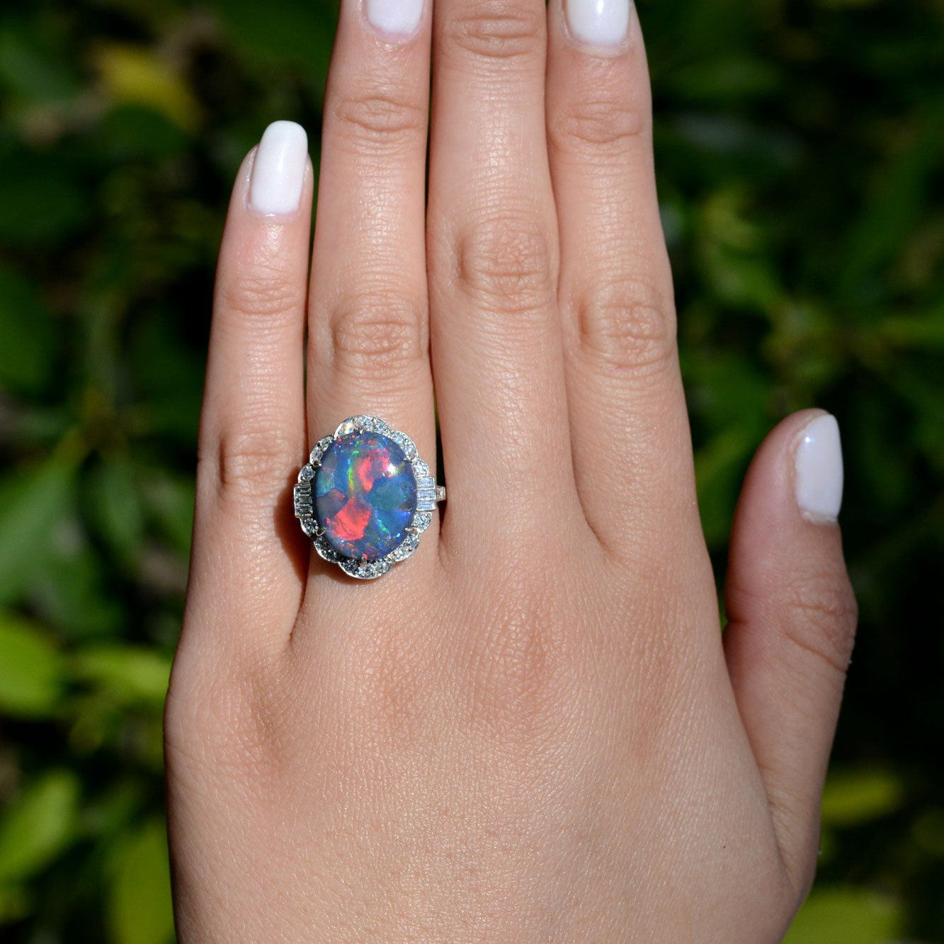 Impressive Art Deco Brushstroke Black Opal Cocktail Ring