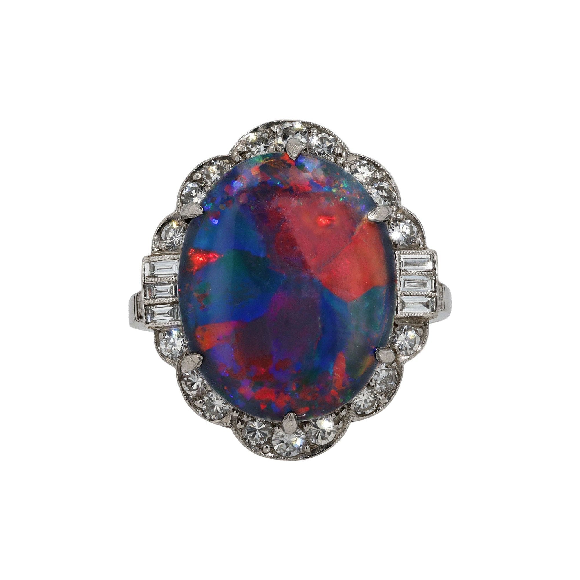 Impressive Art Deco Brushstroke Black Opal Cocktail Ring