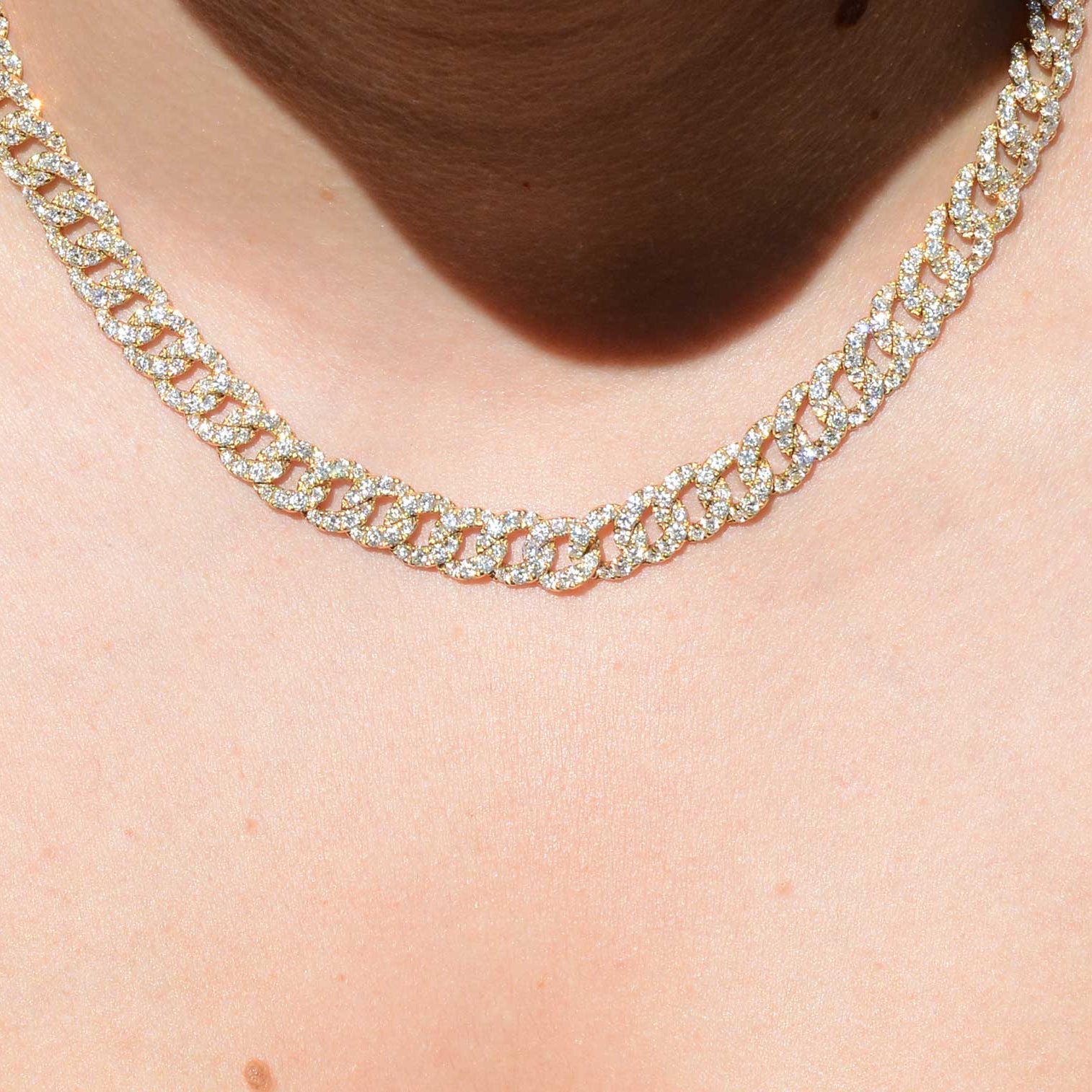 Italian 18.37 Carat Pavé Diamond & 14k Gold Cuban Link Necklace