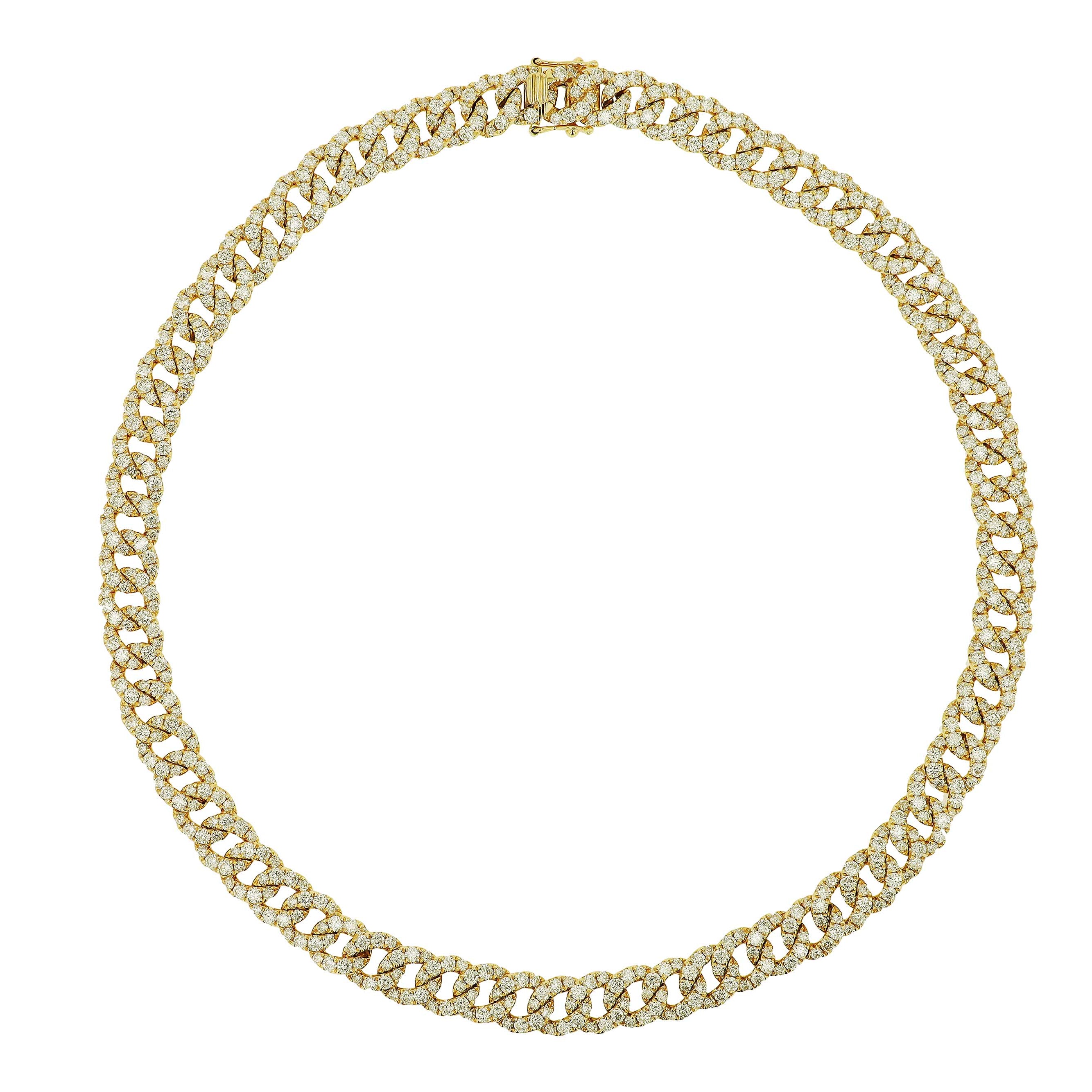 Italian 18.37 Carat Pavé Diamond & 14k Gold Cuban Link Necklace