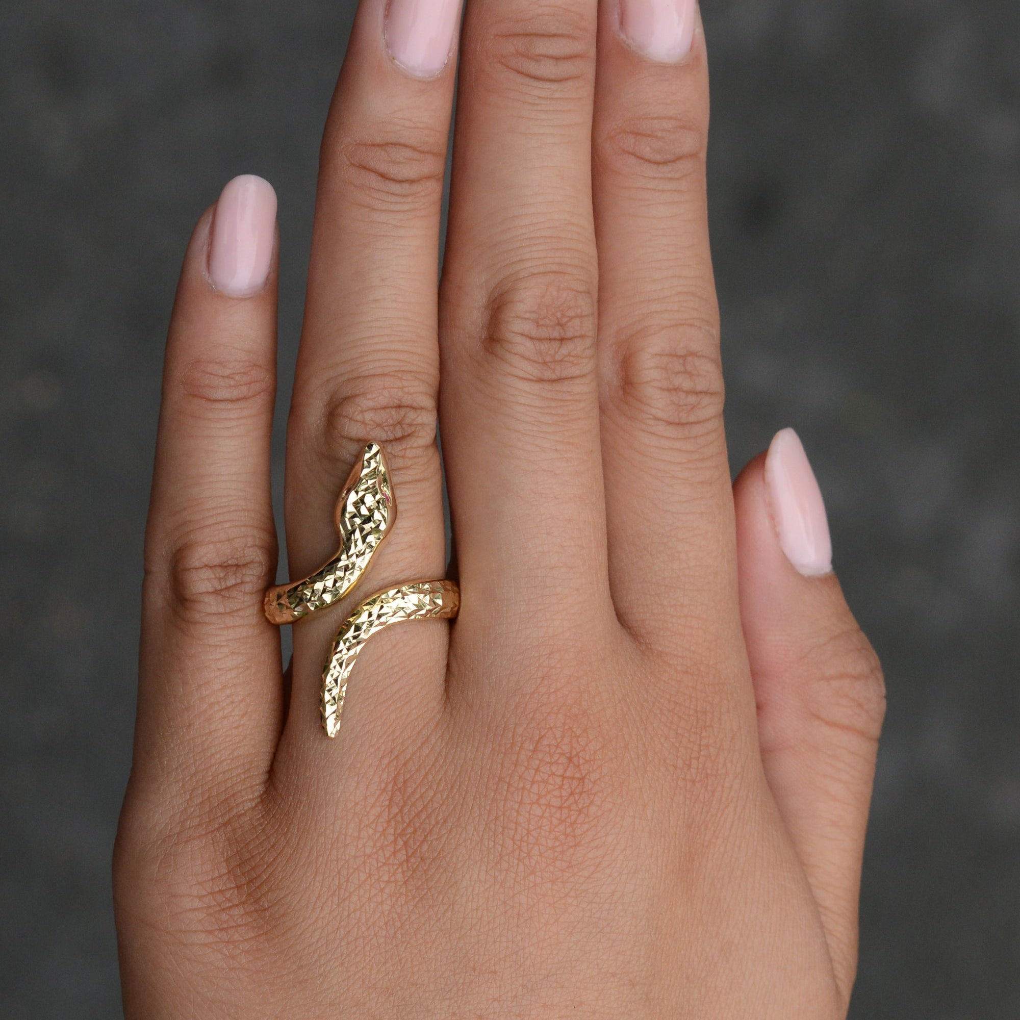 Italian Hammered 14K Gold Snake Ring
