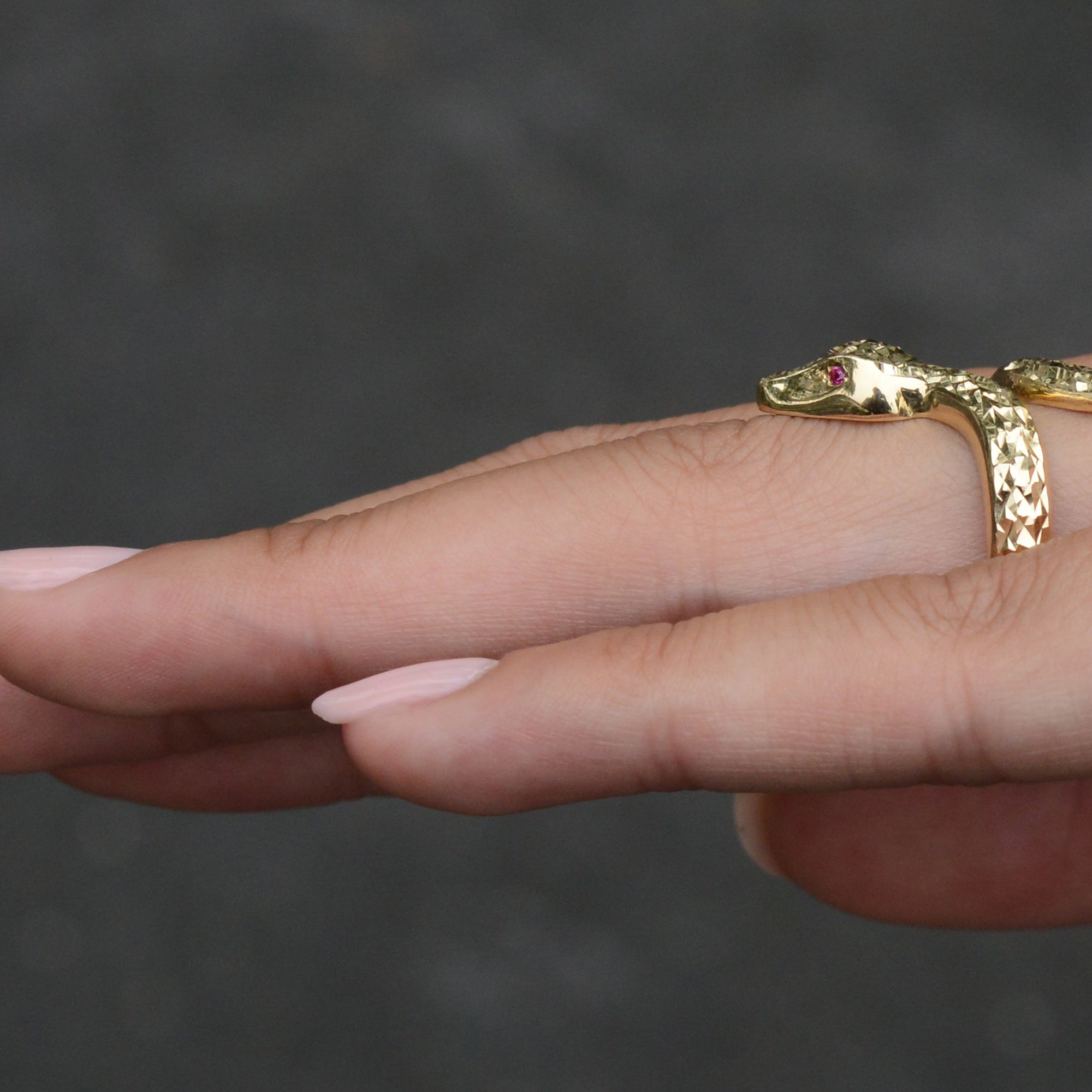 Italian Hammered 14K Gold Snake Ring