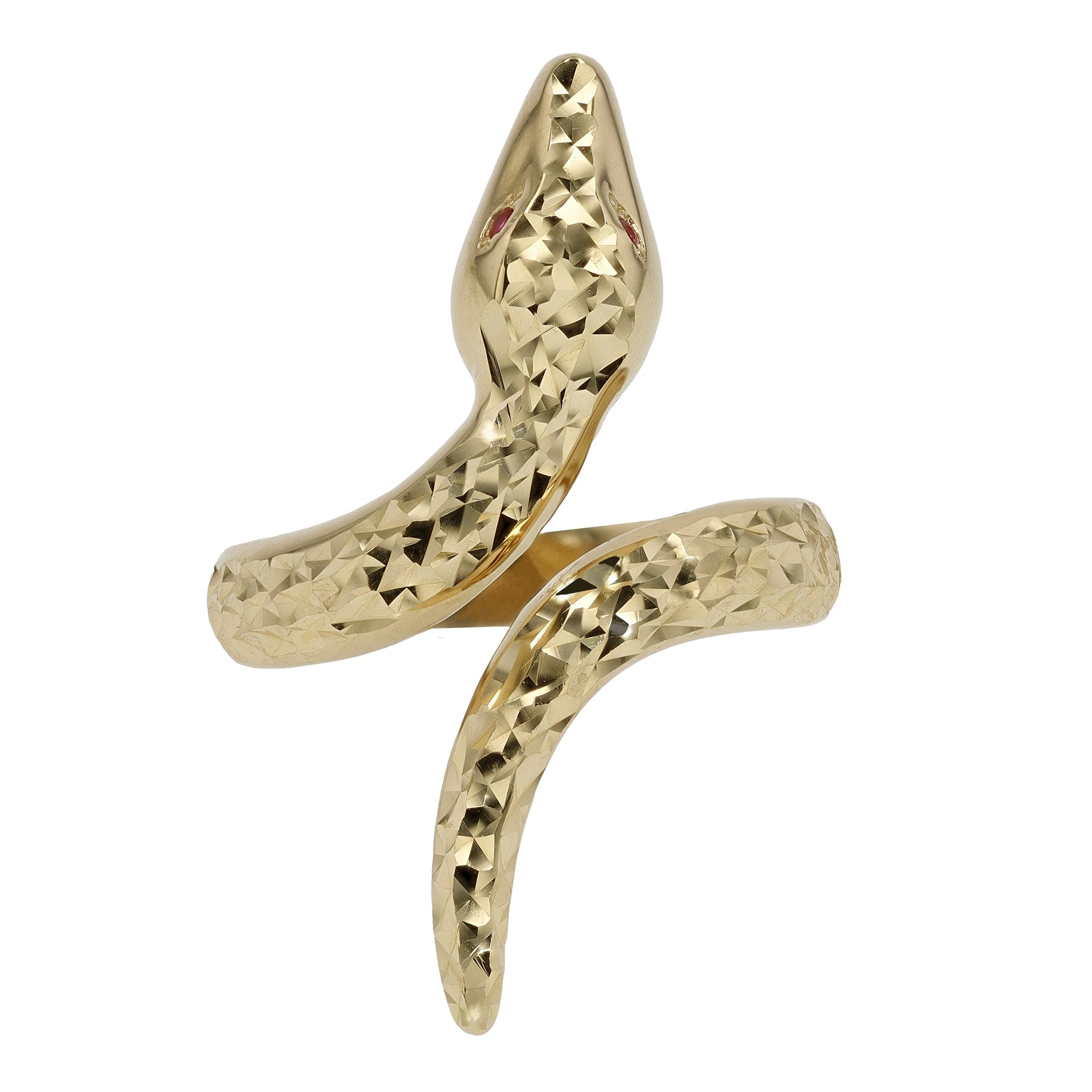 Italian Hammered 14K Gold Snake Ring