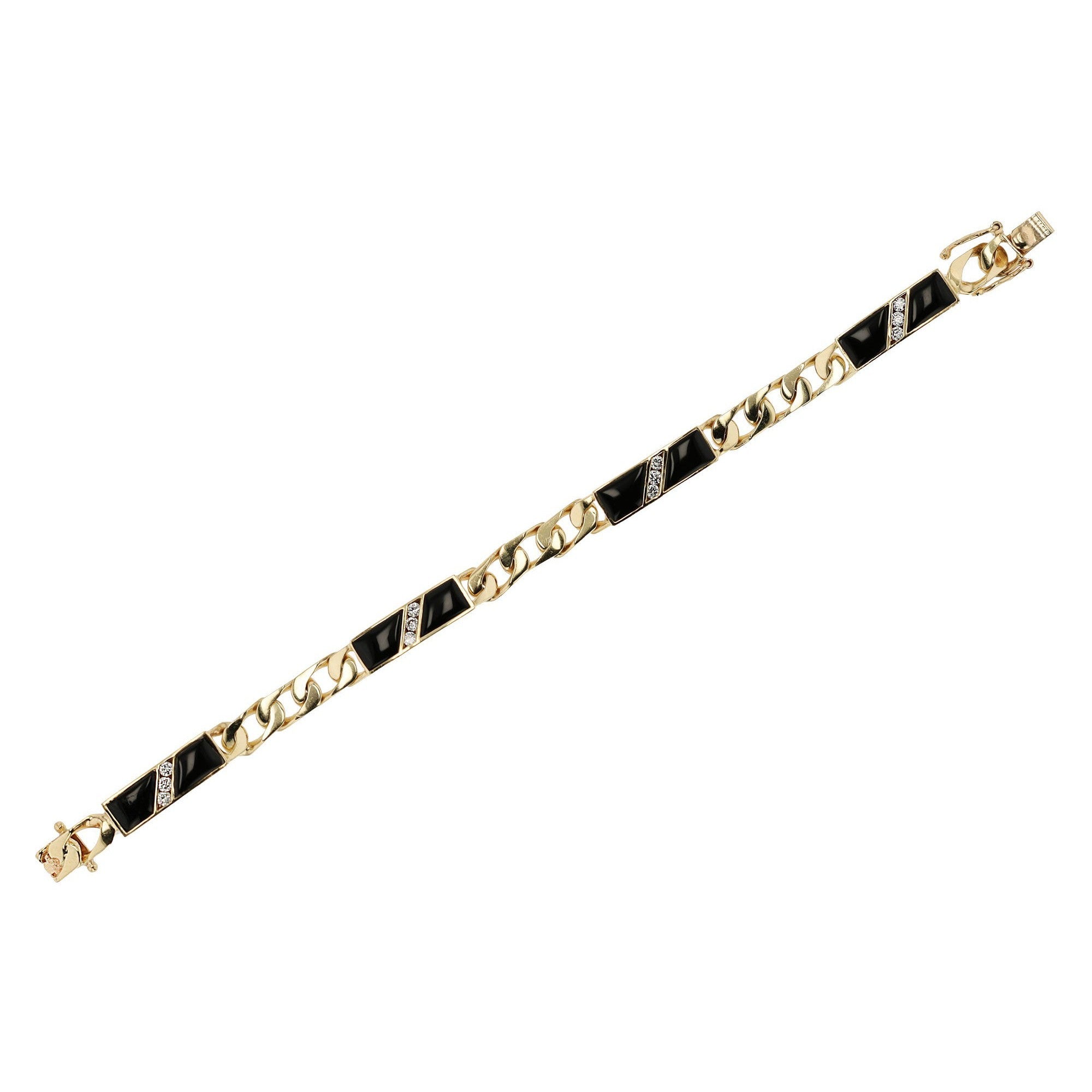 Ladies 1980s 14k Italian Gold Onyx & Diamond Cuban Link Bracelet