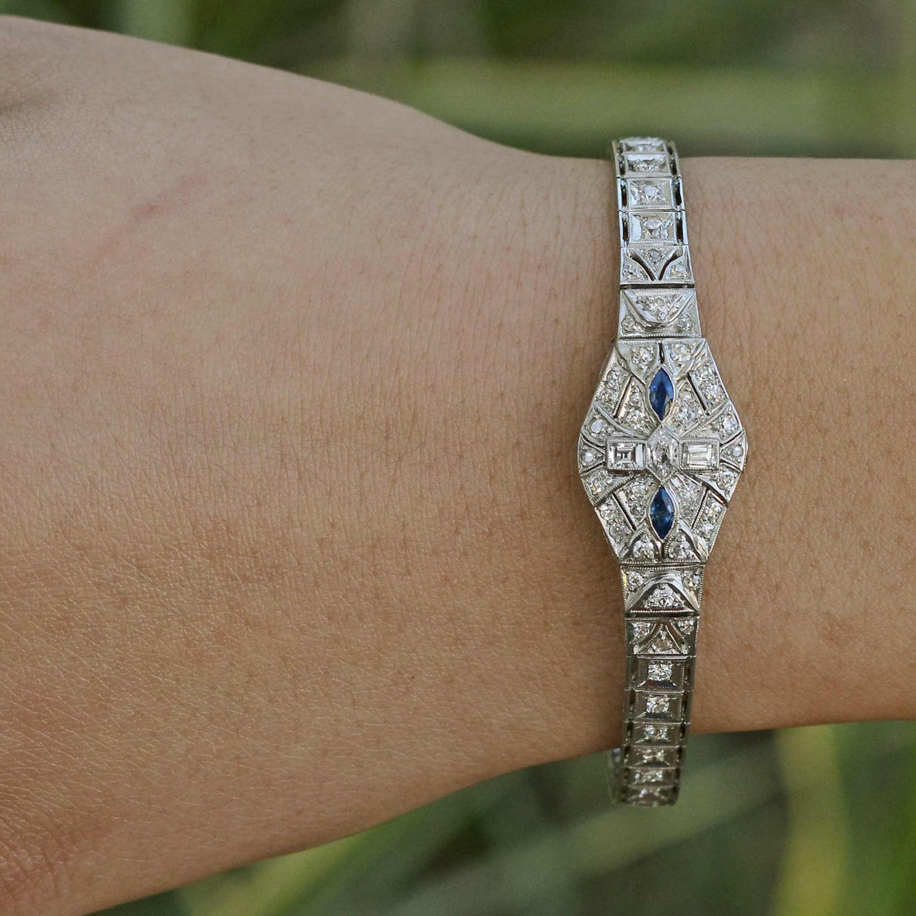 Ladies Art Deco Cocktail Diamond Sapphire Platinum Secret Watch