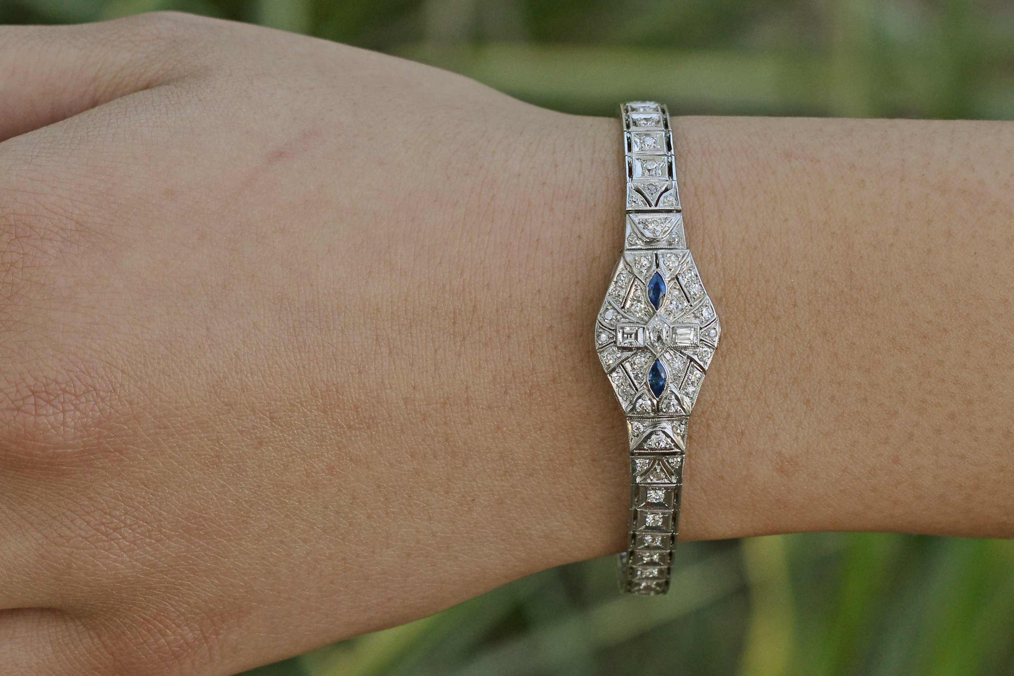 Ladies Art Deco Cocktail Diamond Sapphire Platinum Secret Watch