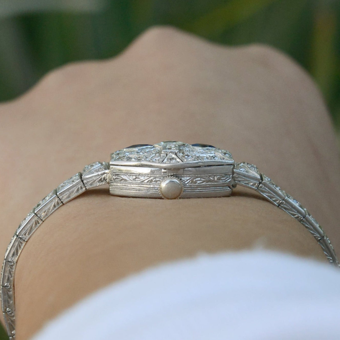 Ladies Art Deco Cocktail Diamond Sapphire Platinum Secret Watch