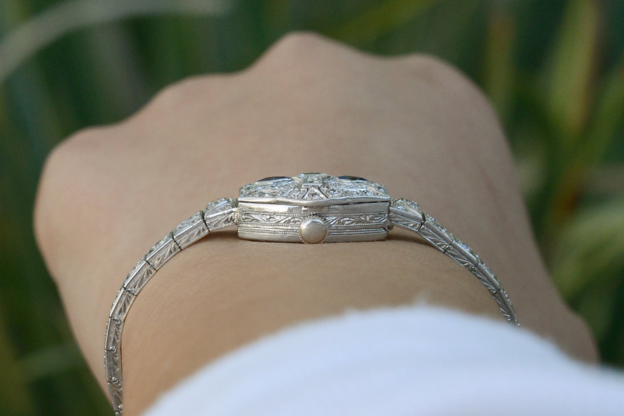 Ladies Art Deco Cocktail Diamond Sapphire Platinum Secret Watch