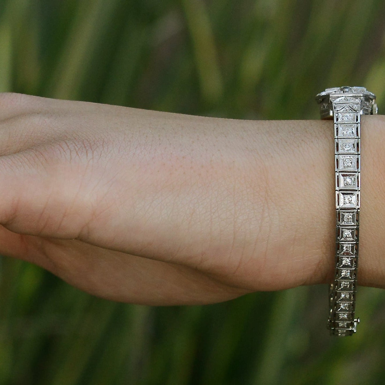 Ladies Art Deco Cocktail Diamond Sapphire Platinum Secret Watch