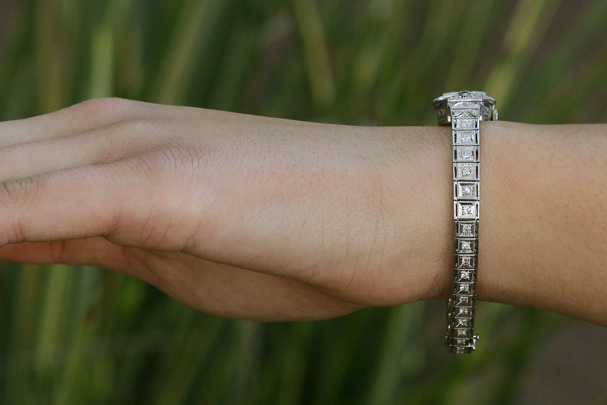 Ladies Art Deco Cocktail Diamond Sapphire Platinum Secret Watch